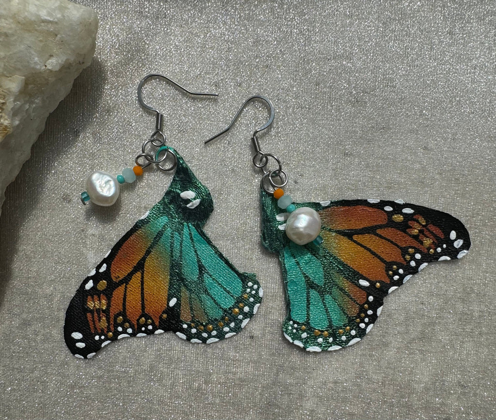 Hand Painted & Crafted Monarch Butterfly Earrings - "the Mini Lincoln wings"