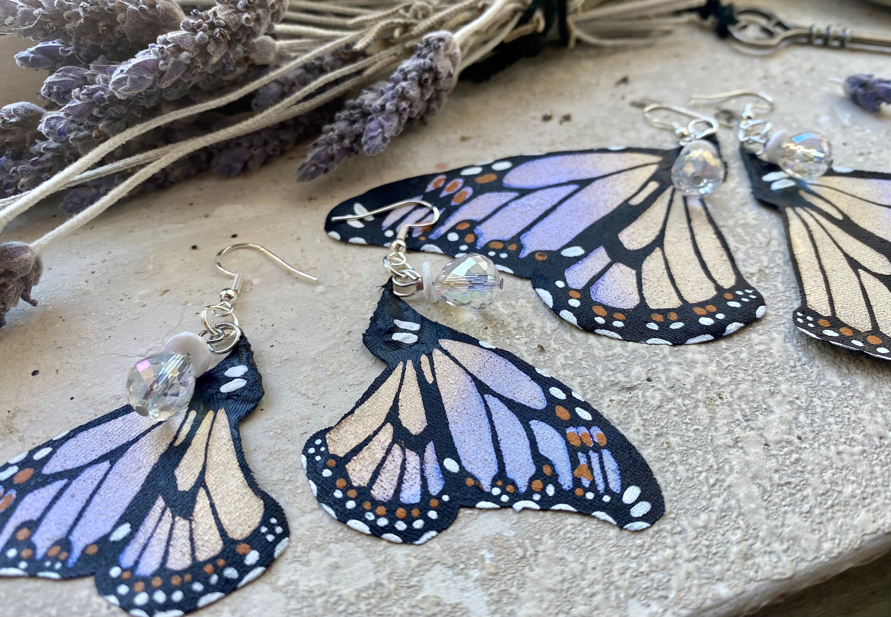 Hand Painted & Crafted Monarch Butterfly Earrings - "the Mini Haven Sisters Wings"