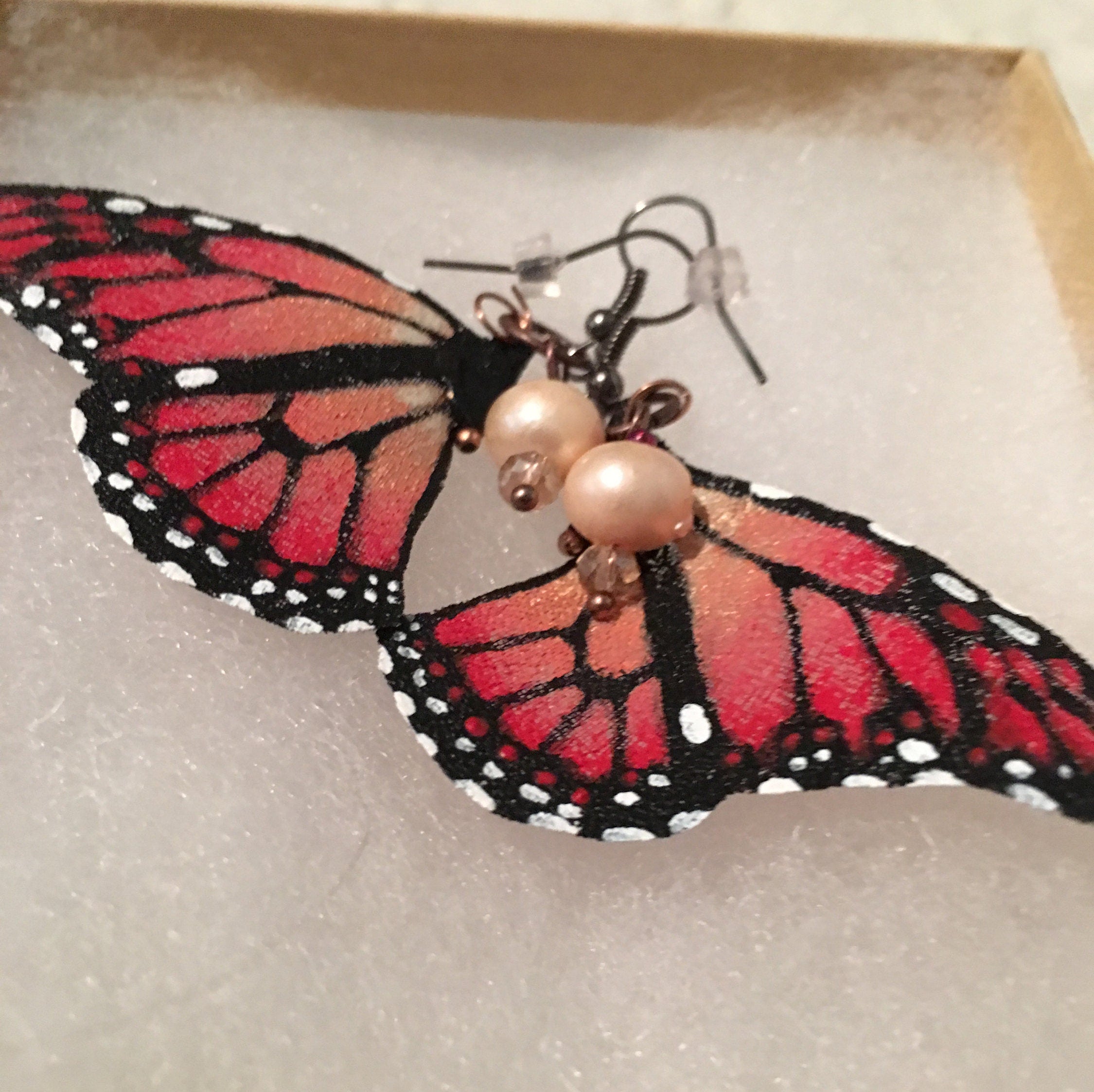 Hand Painted & Crafted Monarch Butterfly Earrings - the Little Darlene mini