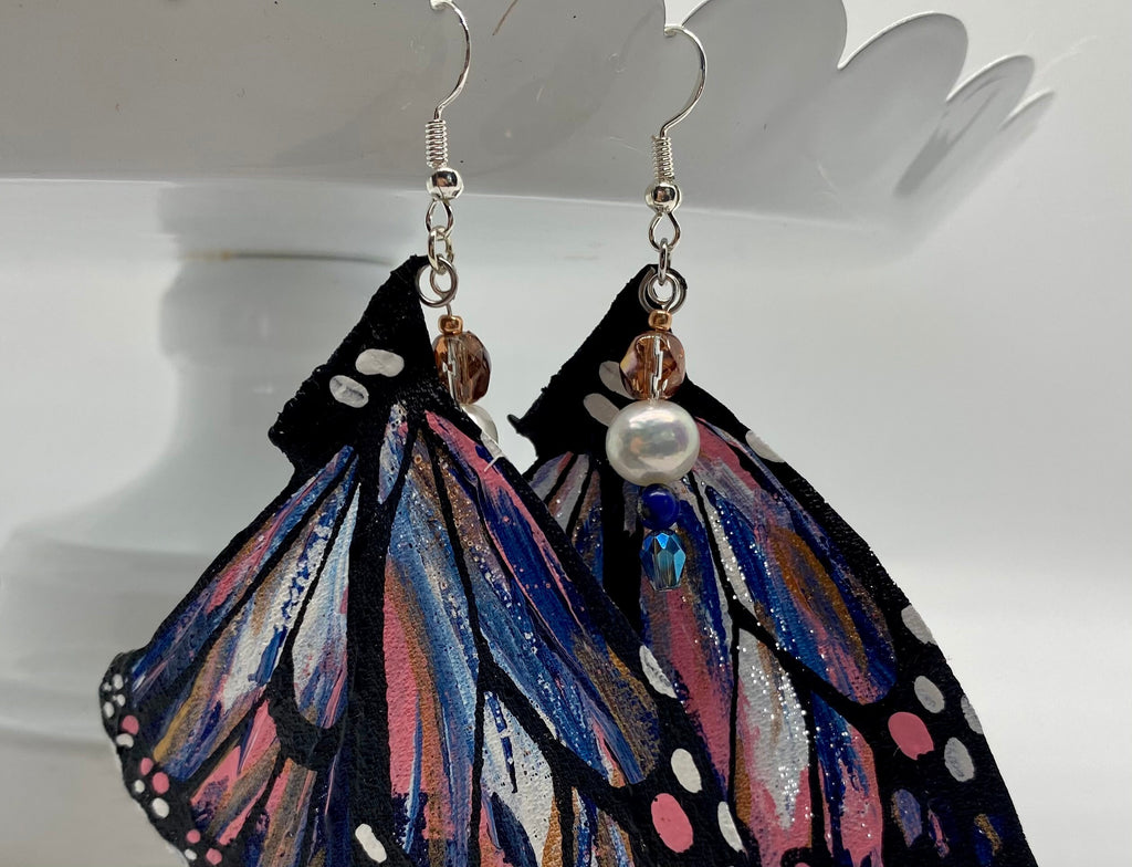 Hand Painted & Crafted Monarch Butterfly Earrings - "the Painted Ladies"