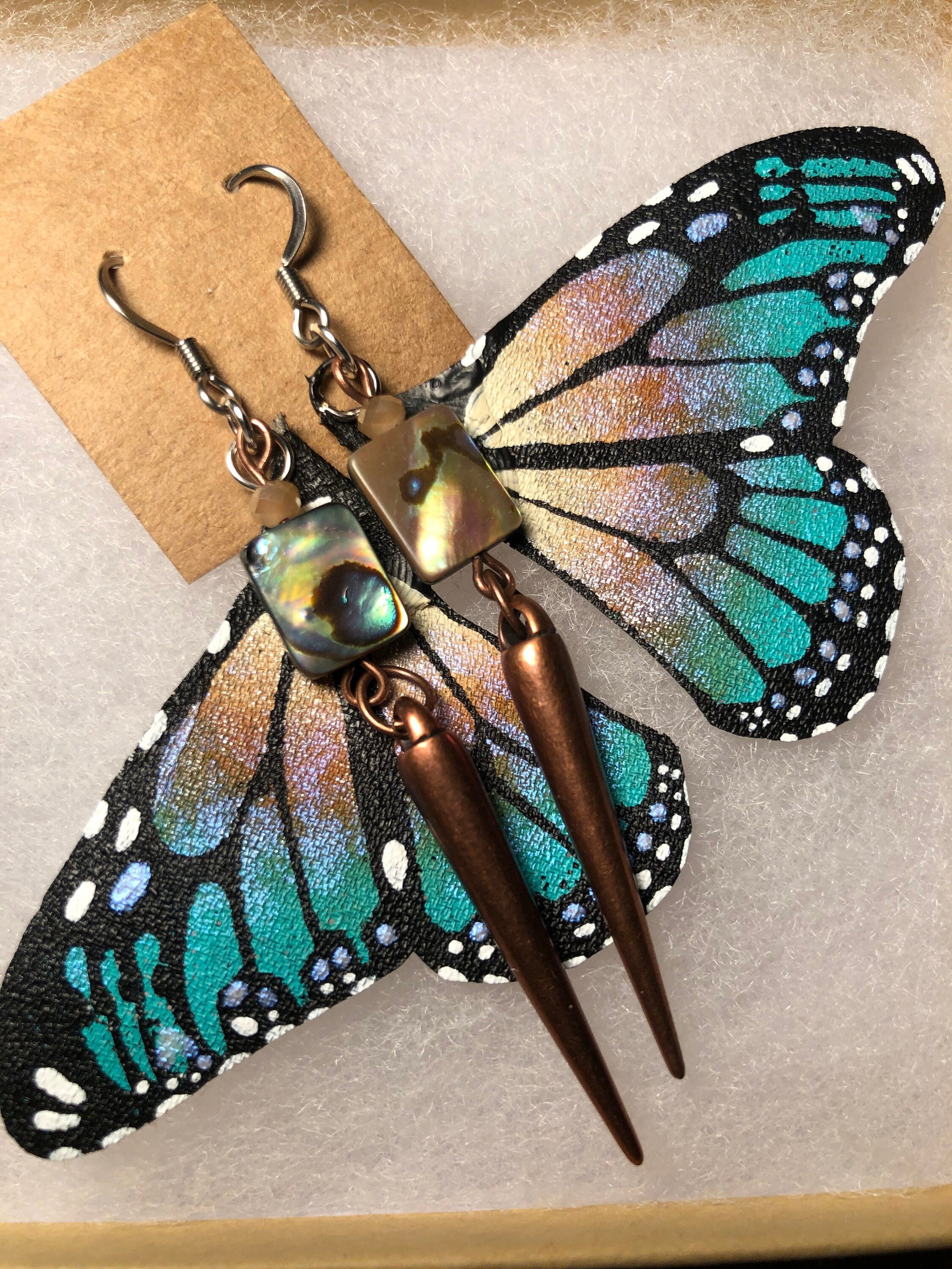 Hand Painted & Crafted Monarch Butterfly Earrings - "the Mini Beach wing"