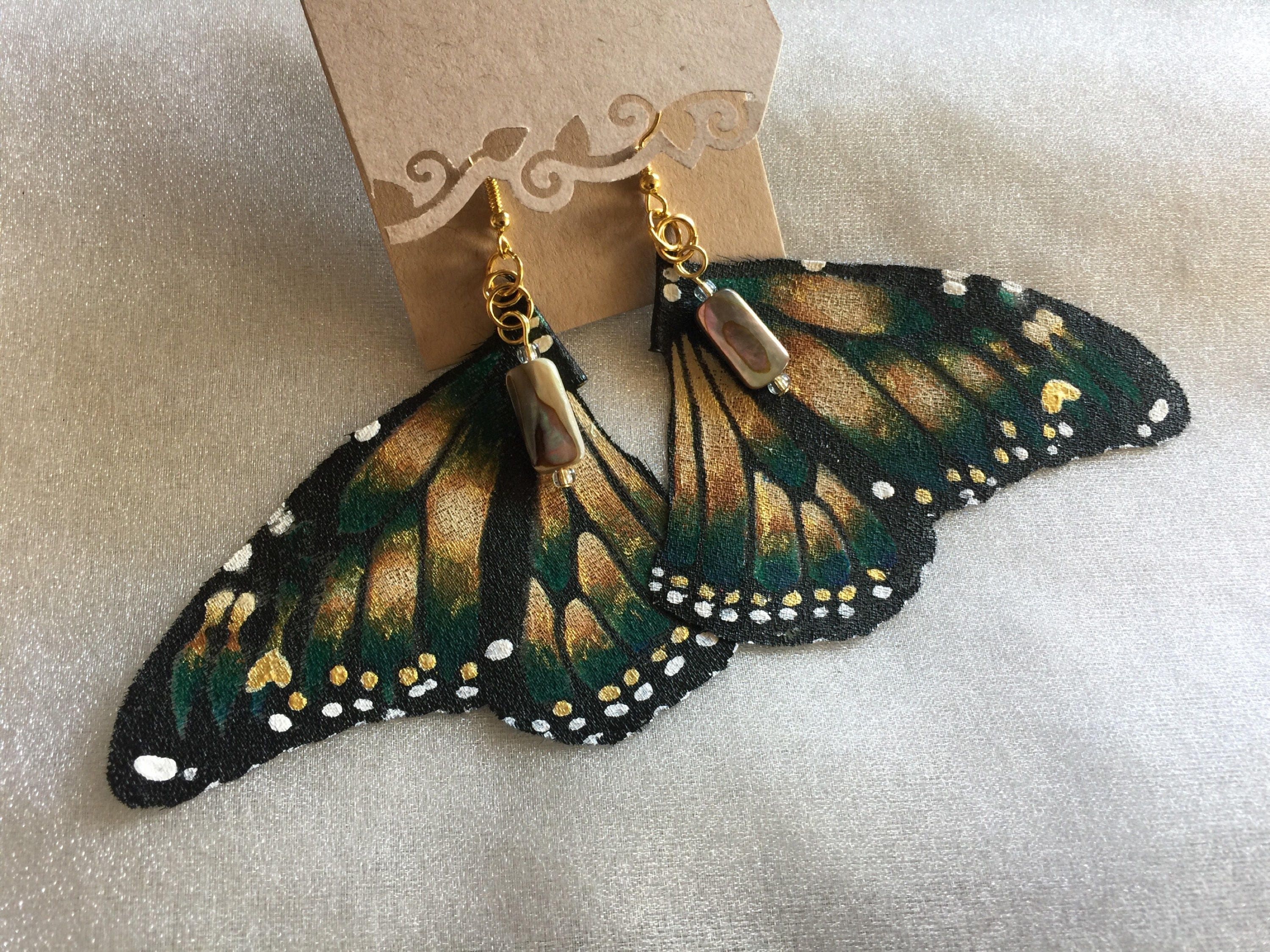 Hand Painted & Crafted Monarch Butterfly Earrings - "the Callie Wing"
