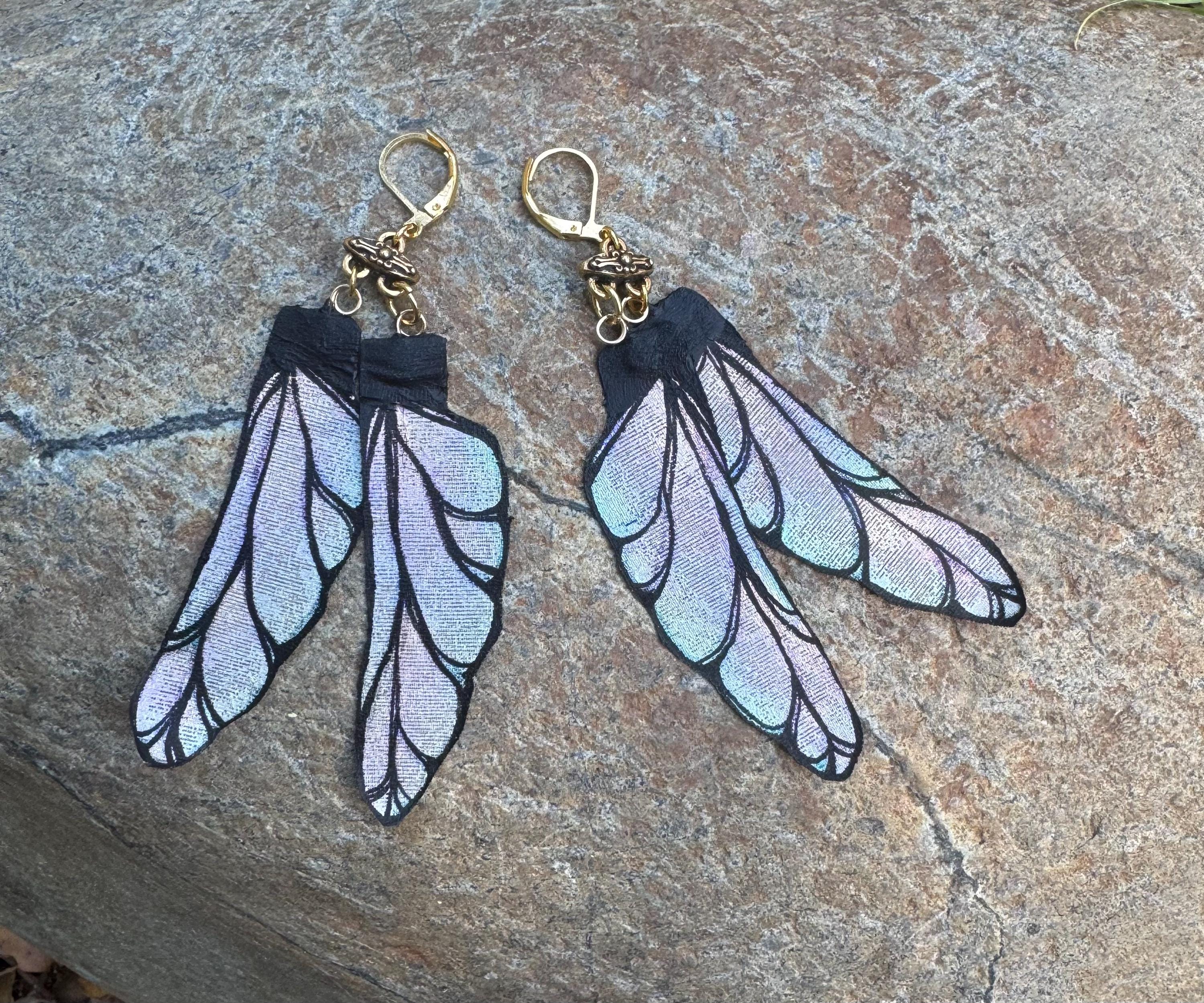 Dragonfly Wings - hand painted hand, crafted, earrings.