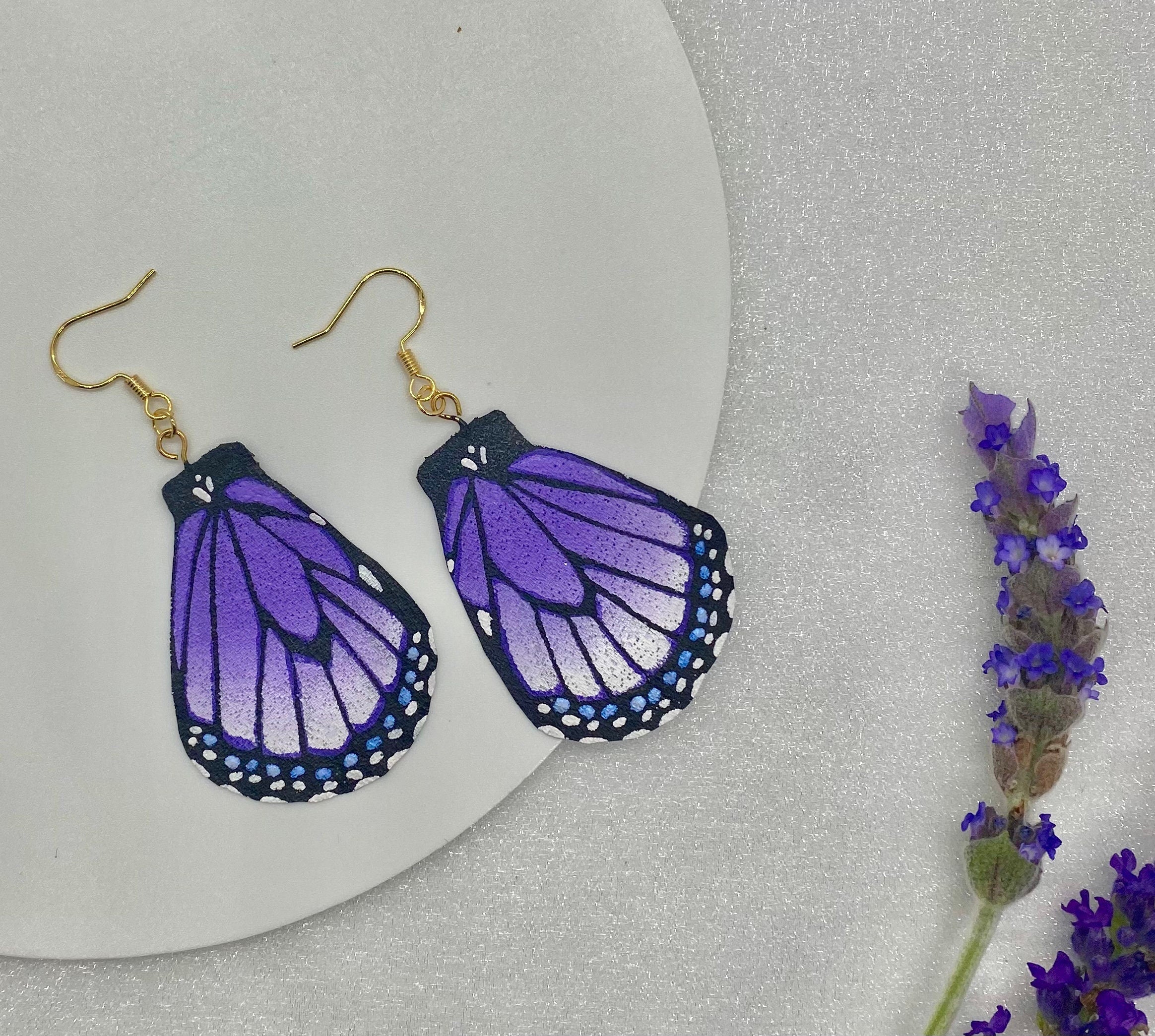 Hand Painted and Crafted Monarch Butterfly Earrings - "Classic & Sophisticated Lavender Mood"