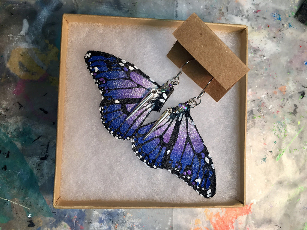 Hand Painted & Crafted Monarch Butterfly Earrings - "the Joanie G Wing Mini"