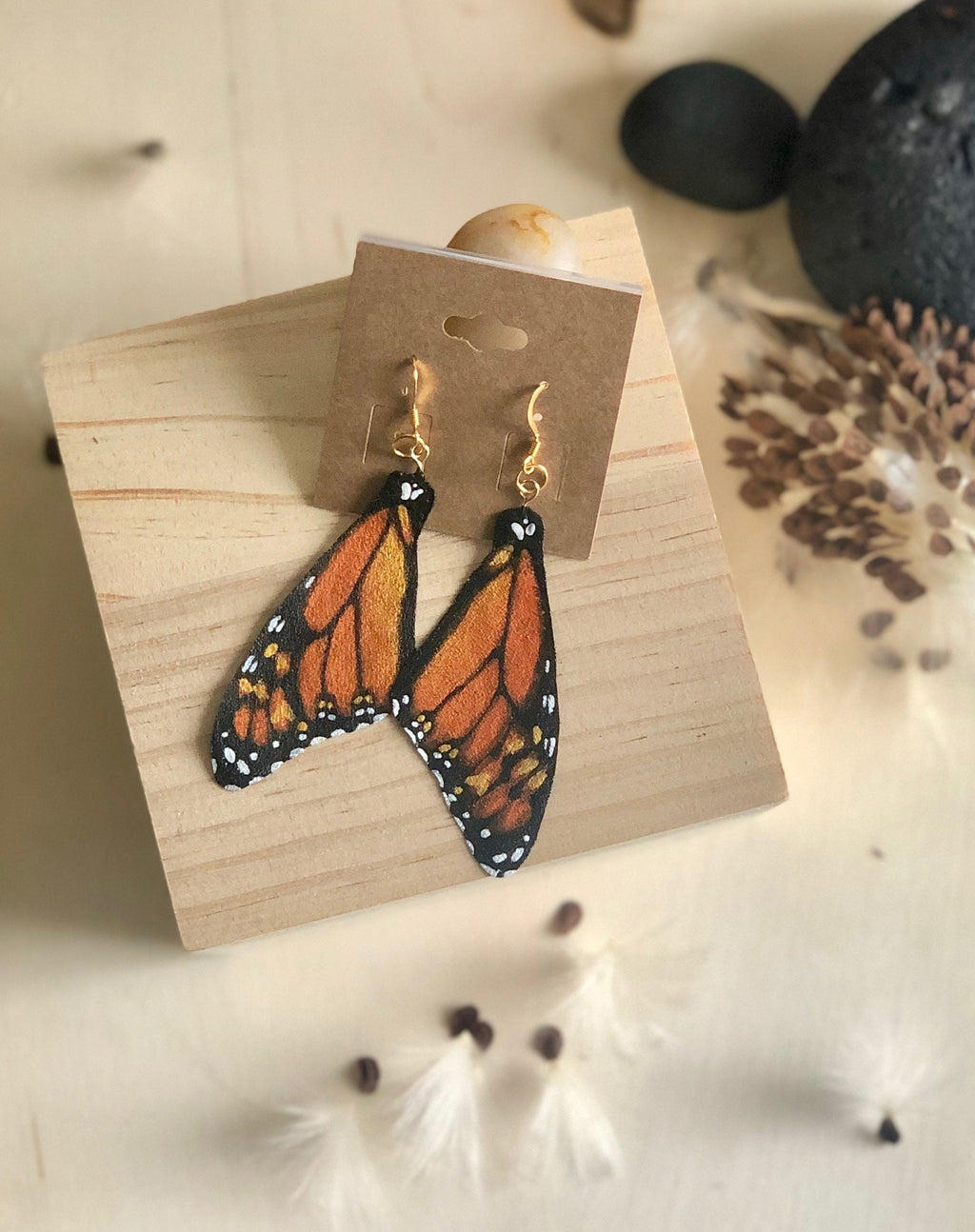Hand Painted and Crafted Butterfly Earrings - Classic & Sophisticated top Monarch Wing