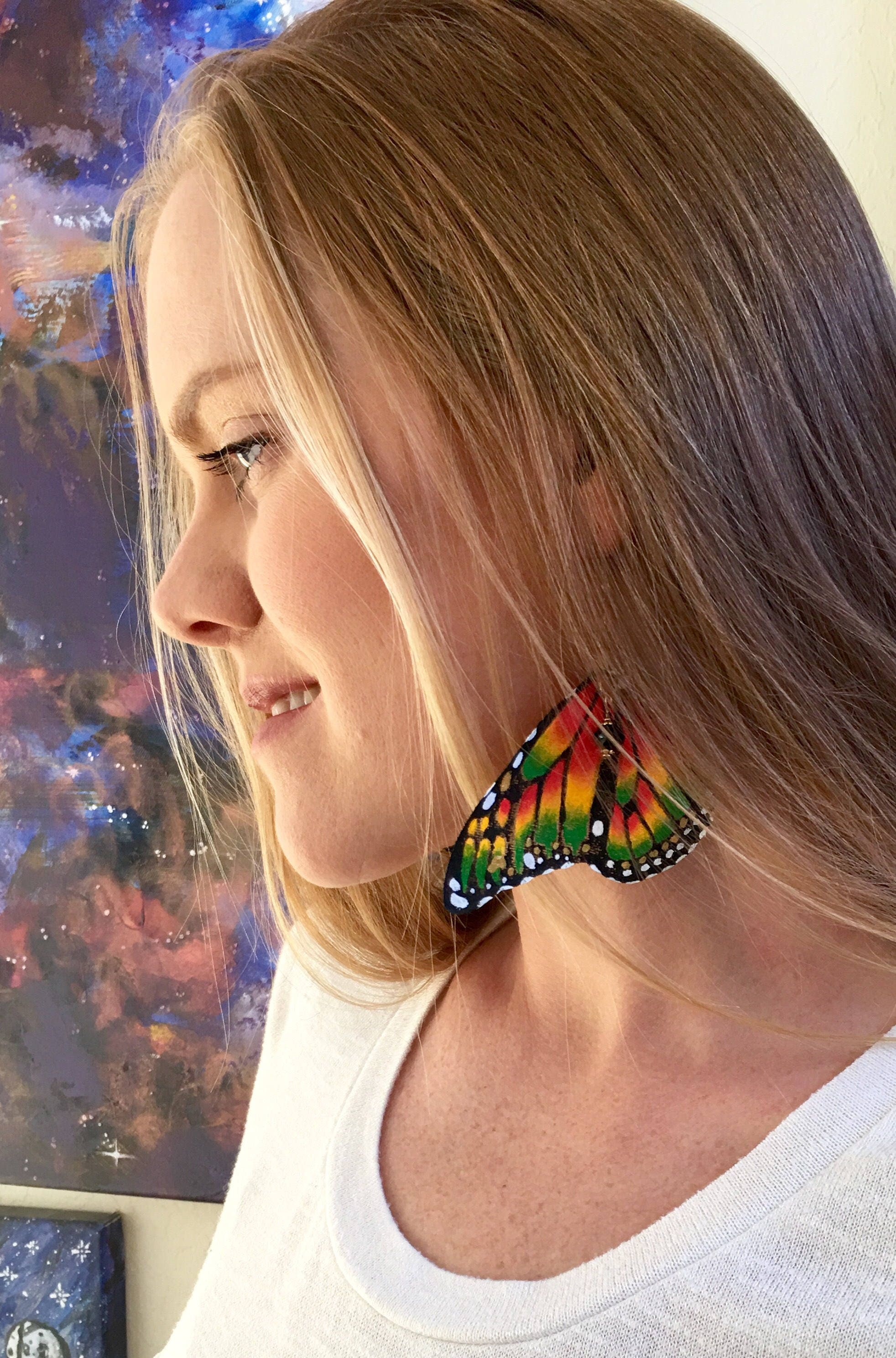 Hand Painted & Crafted Monarch Butterfly Earrings - "the New Reggae"