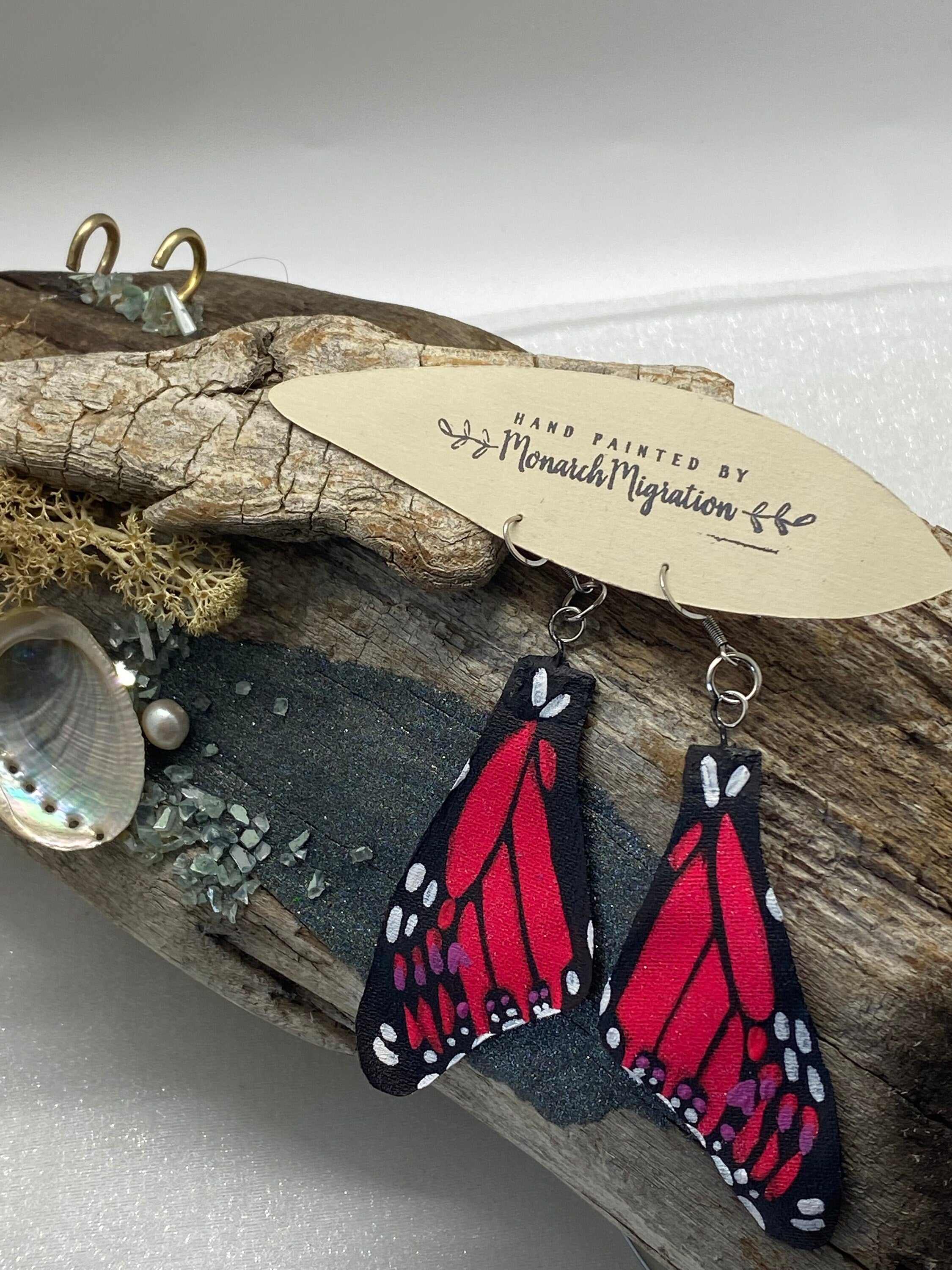 Hand Painted and Crafted Monarch Butterfly Earrings - "Classic & Sophisticated, Black light/Neon wing"