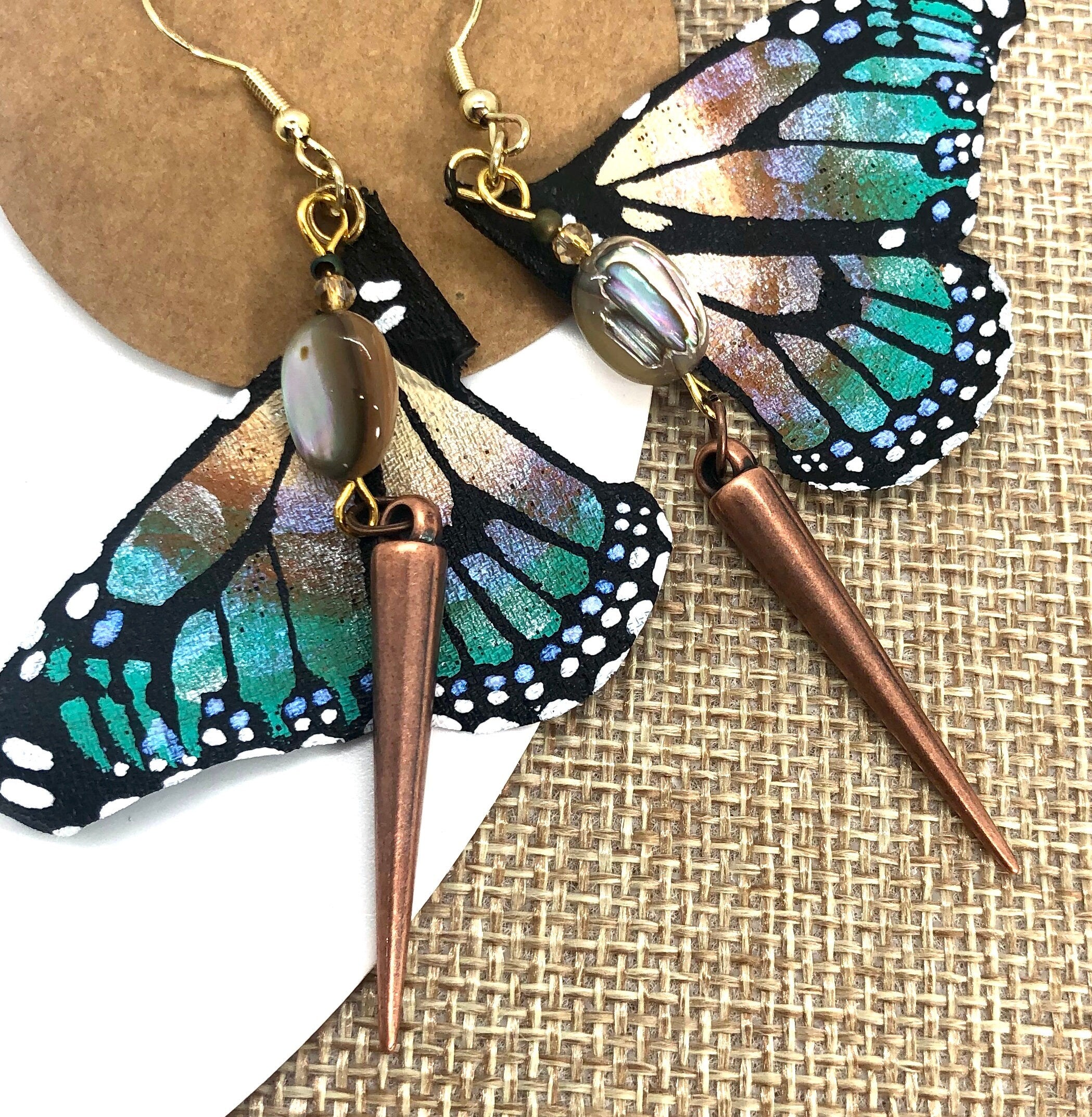 Hand Painted & Crafted Monarch Butterfly Earrings - "the Mini Beach wing"