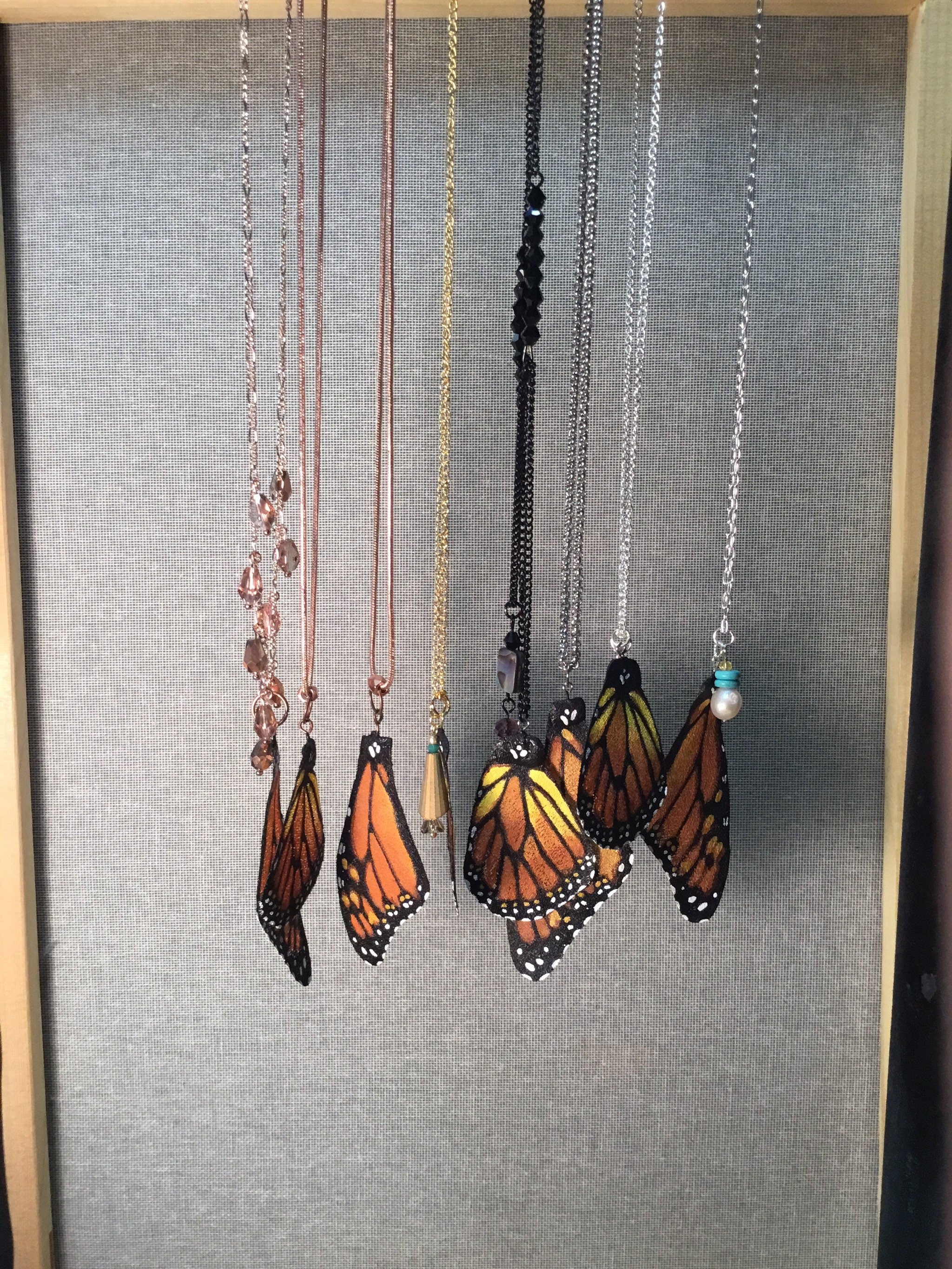 Hand Painted & Crafted Monarch Butterfly Necklace - "Pretty in Pink Bottom Wing"