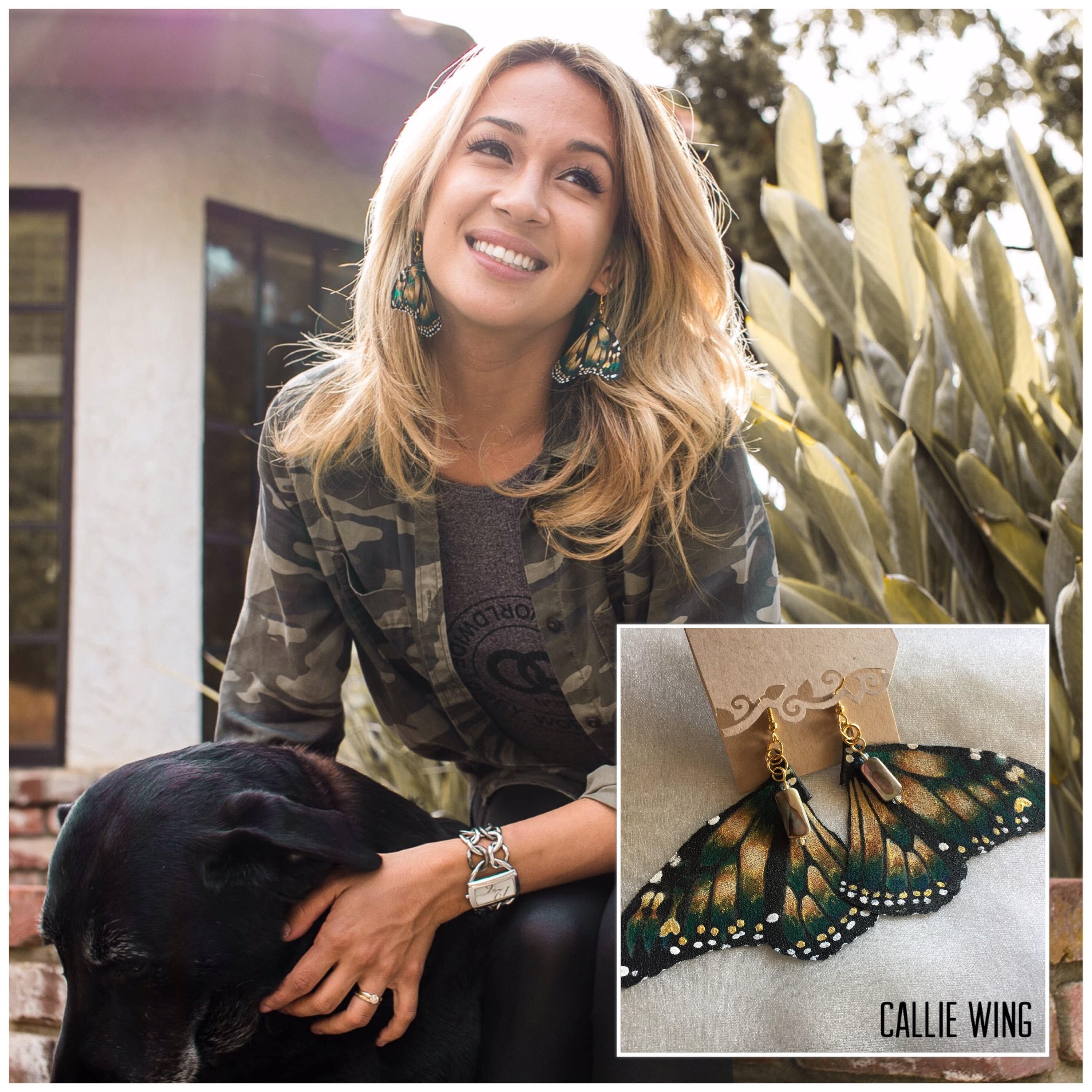 Hand Painted & Crafted Monarch Butterfly Earrings - "the Callie Wing"