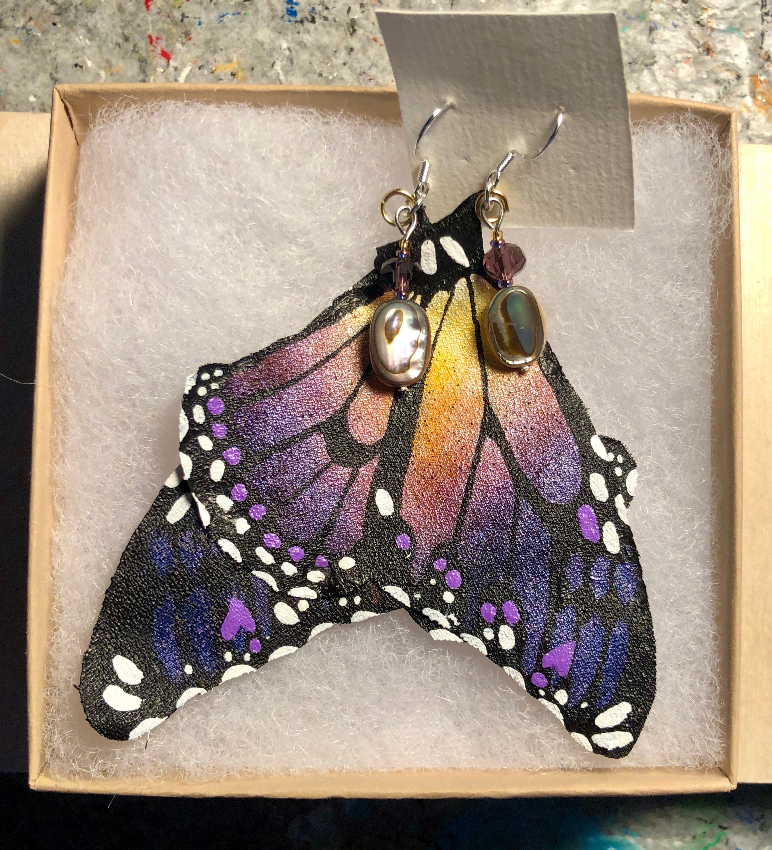 Hand Painted & Crafted Monarch Butterfly Earrings - "the Adelina the Archangel"