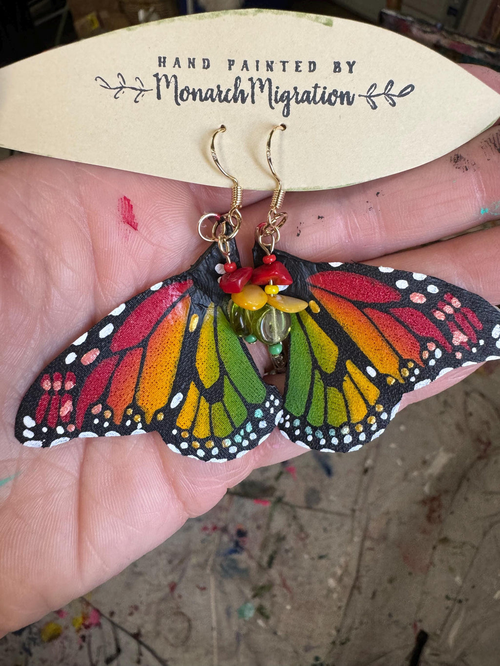 Hand Painted & Crafted Monarch Butterfly Earrings - "the Mini Reggae blend"