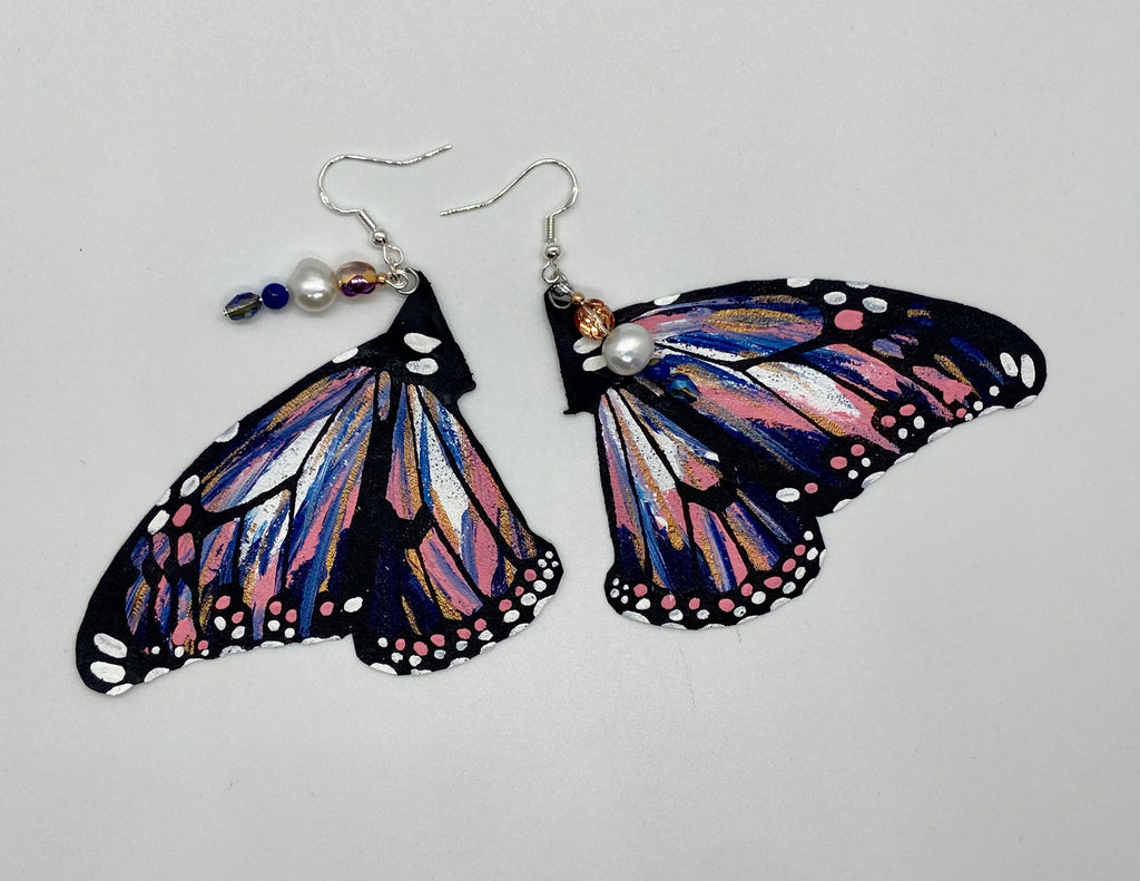 Hand Painted & Crafted Monarch Butterfly Earrings - "the Painted Ladies"