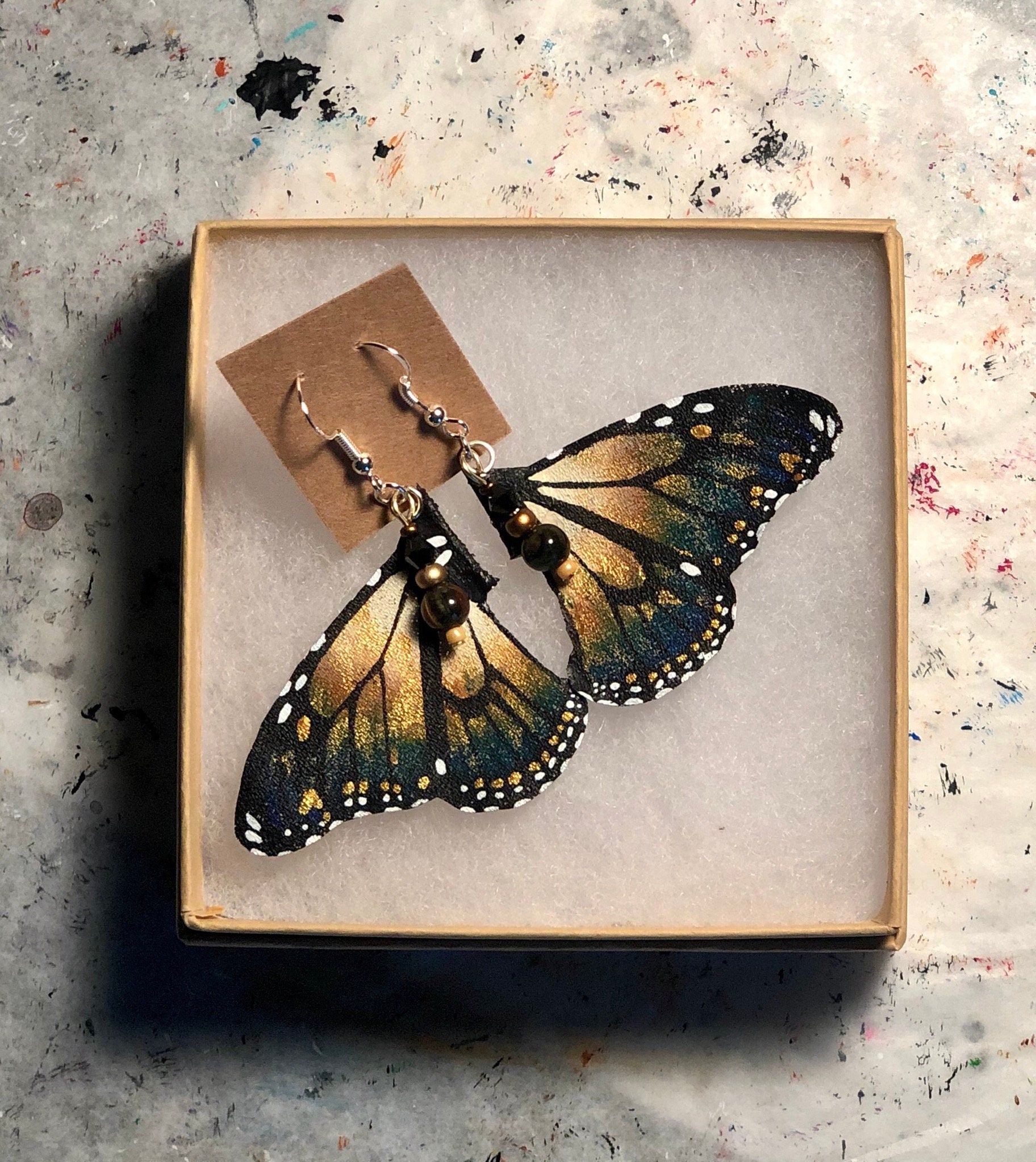 Hand Painted & Crafted Monarch Butterfly Earrings - "the Mini Callie Wings"