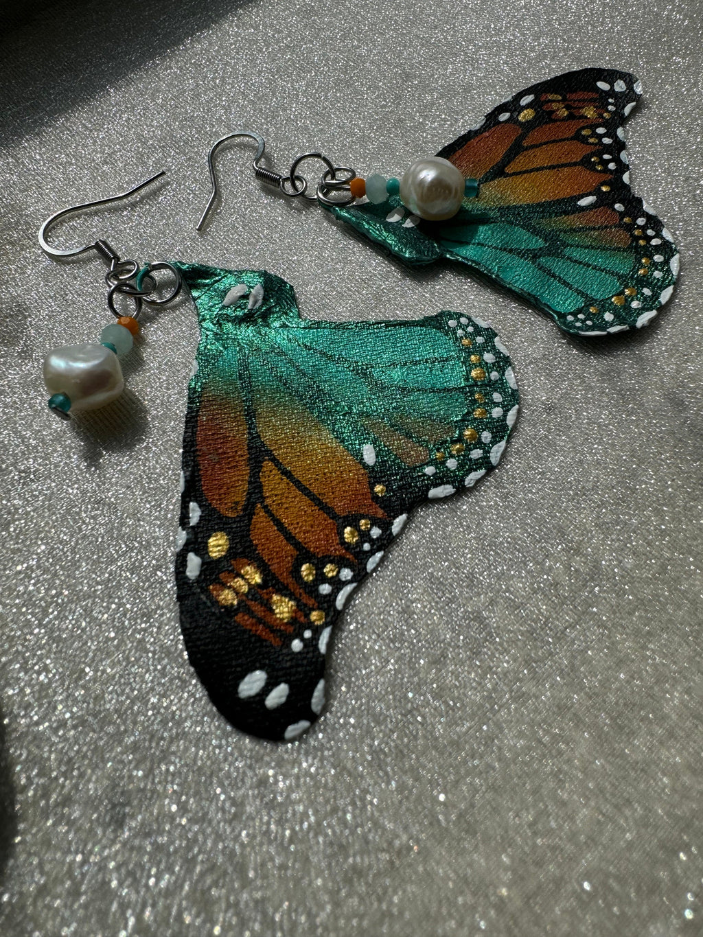 Hand Painted & Crafted Monarch Butterfly Earrings - "the Mini Lincoln wings"