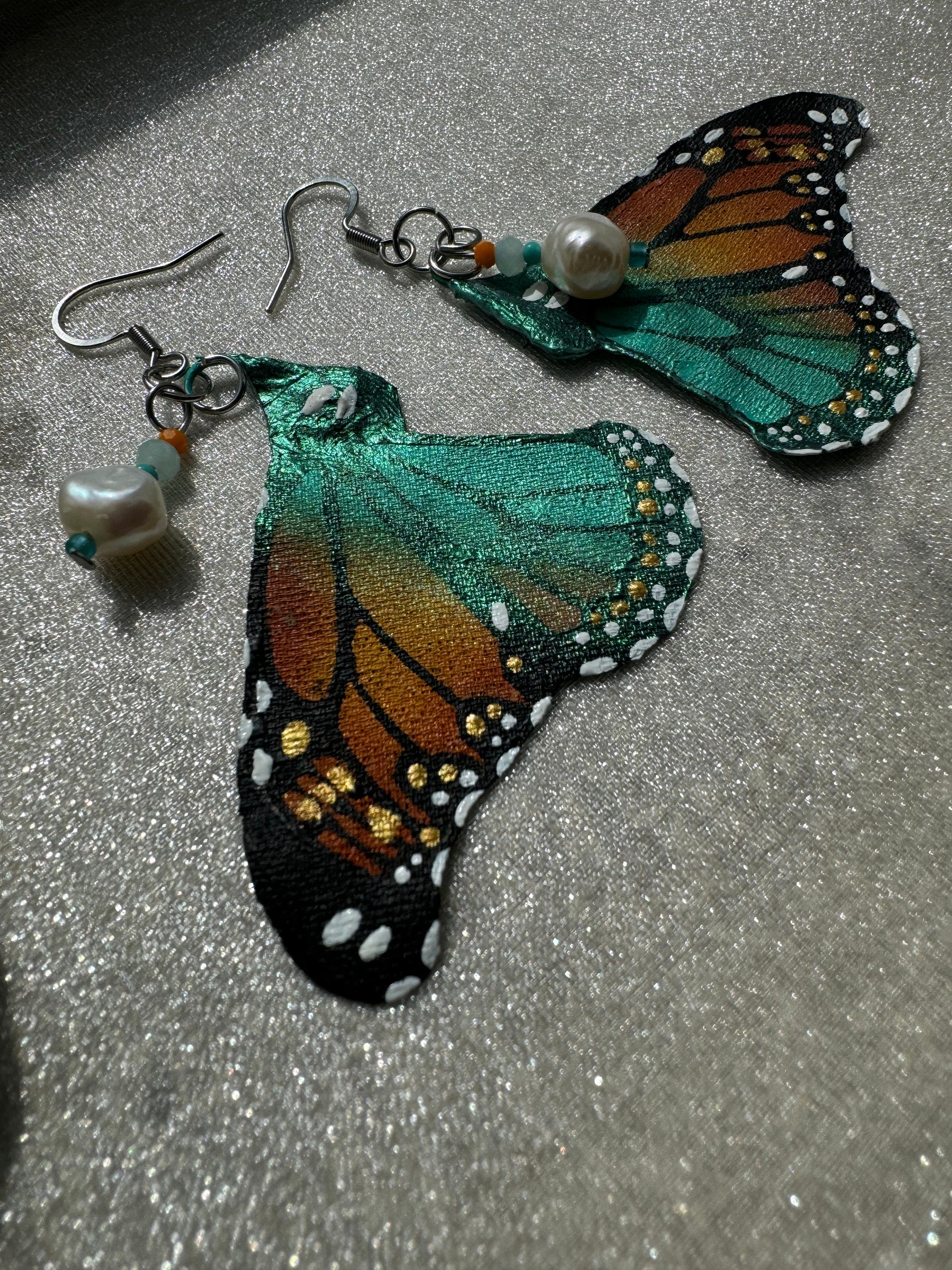 Hand Painted & Crafted Monarch Butterfly Earrings - "the Mini Lincoln wings"