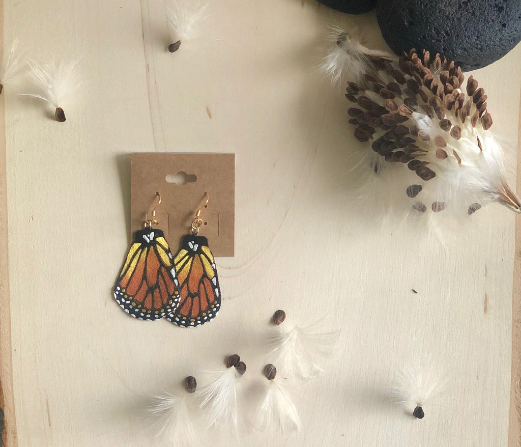 Hand Painted and Crafted Monarch Butterfly Earrings - "Classic & Sophisticated Bottom Monarch Wing"