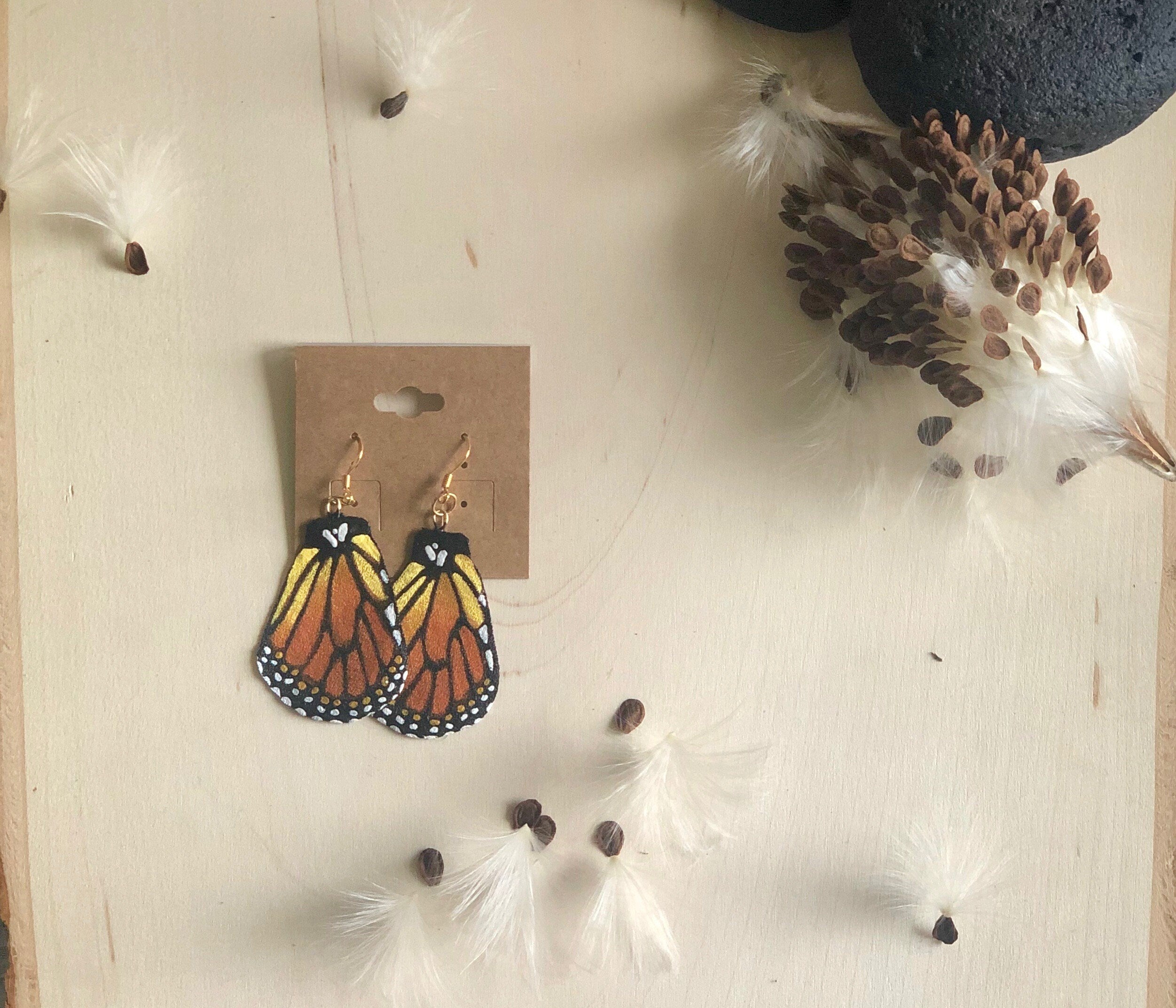 Hand Painted and Crafted Monarch Butterfly Earrings - "Classic & Sophisticated Bottom Monarch Wing"