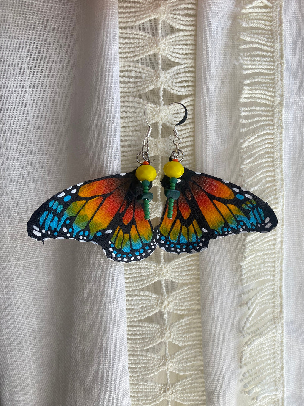 Hand Painted & Crafted Monarch Butterfly Earrings - "the Mini Sunflower wing"