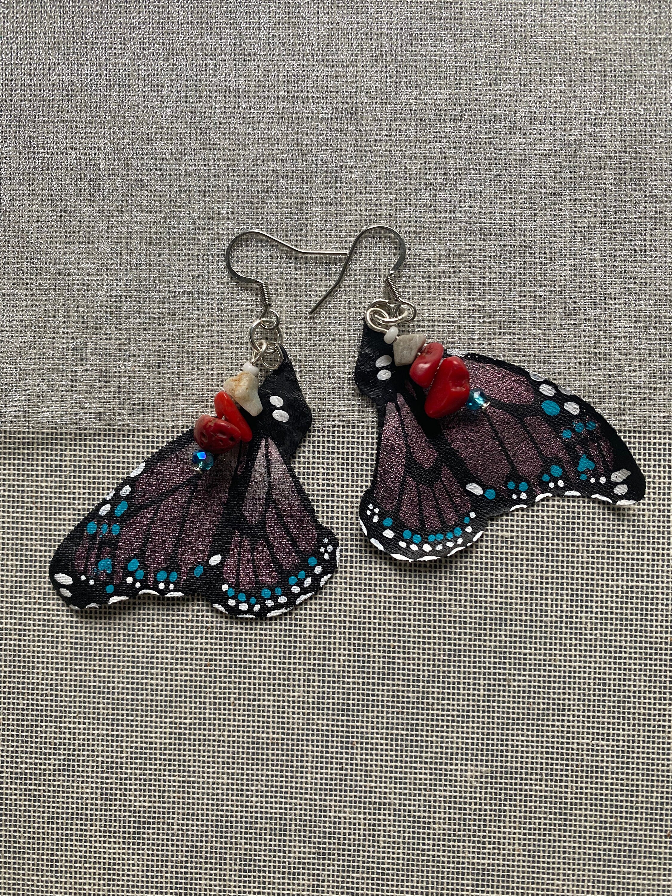 Hand Painted & Crafted Monarch Butterfly Earrings - "the Mini Midnight Red"