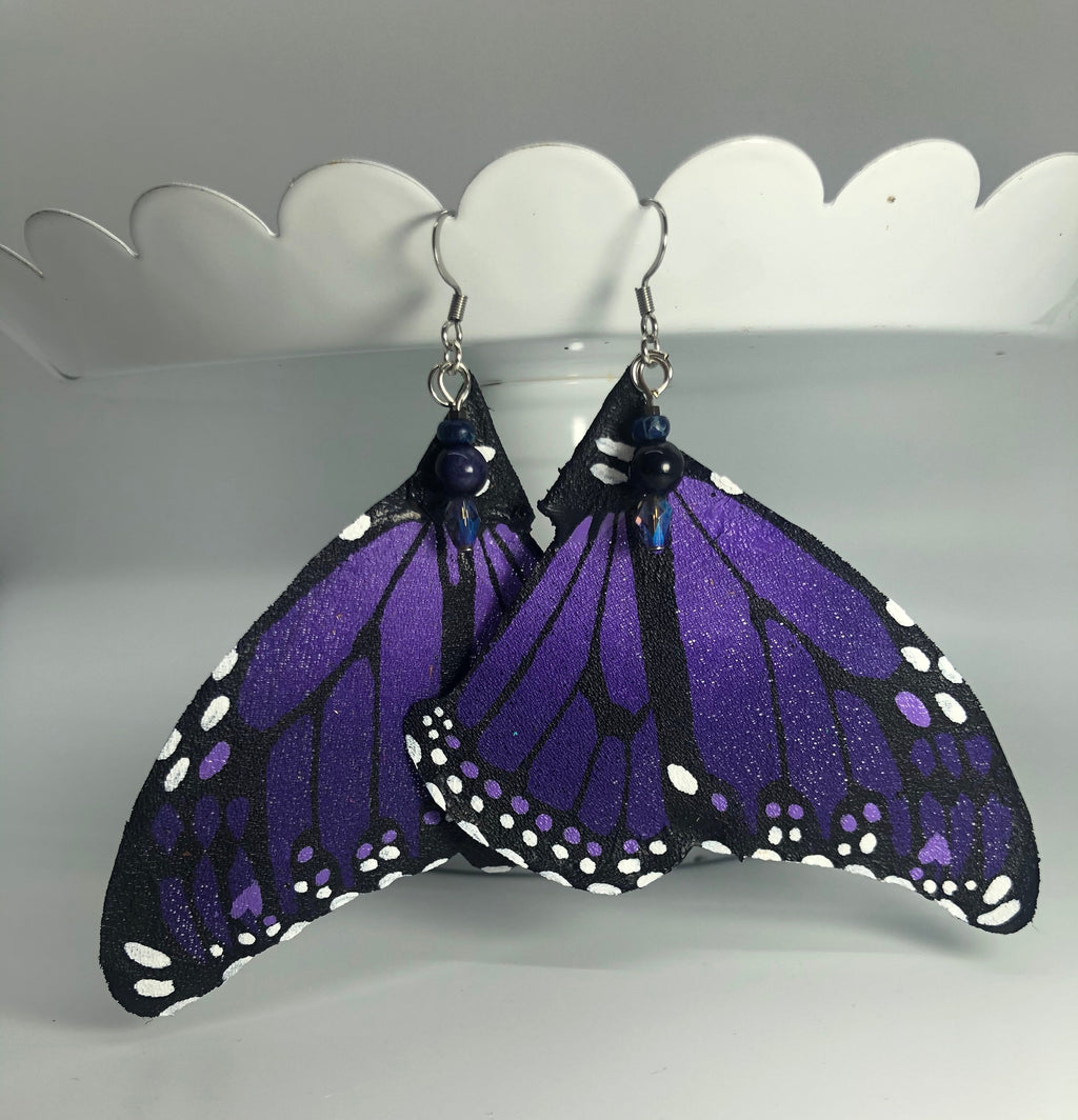 Hand Painted & Crafted Monarch Butterfly Earrings - "the Royal wing"