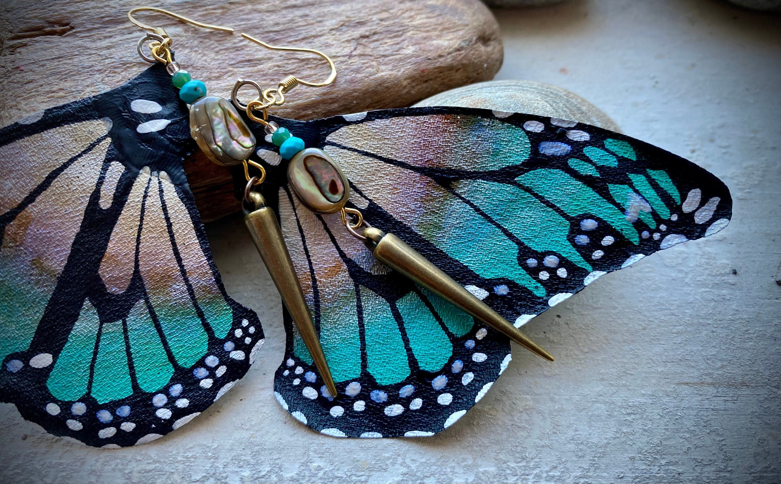Hand Painted & Crafted Butterfly Earrings - "the Beach Wing"