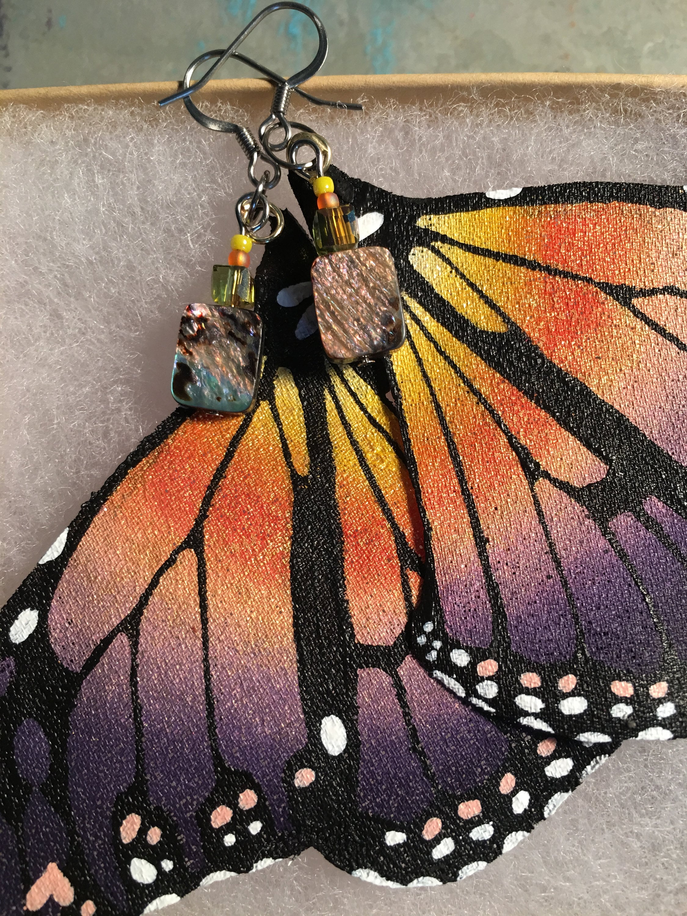 Hand Painted & Crafted Monarch Butterfly Earrings - "The Lindsay Wing ( Calm before the storm)"