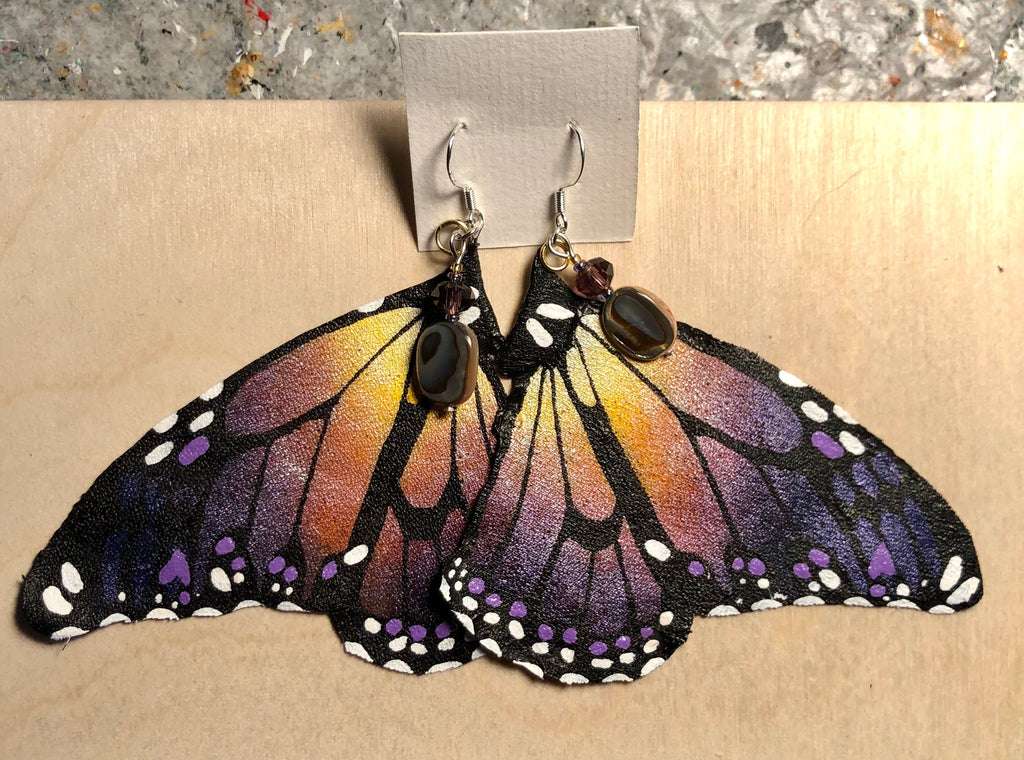 Hand Painted & Crafted Monarch Butterfly Earrings - "the Adelina the Archangel"