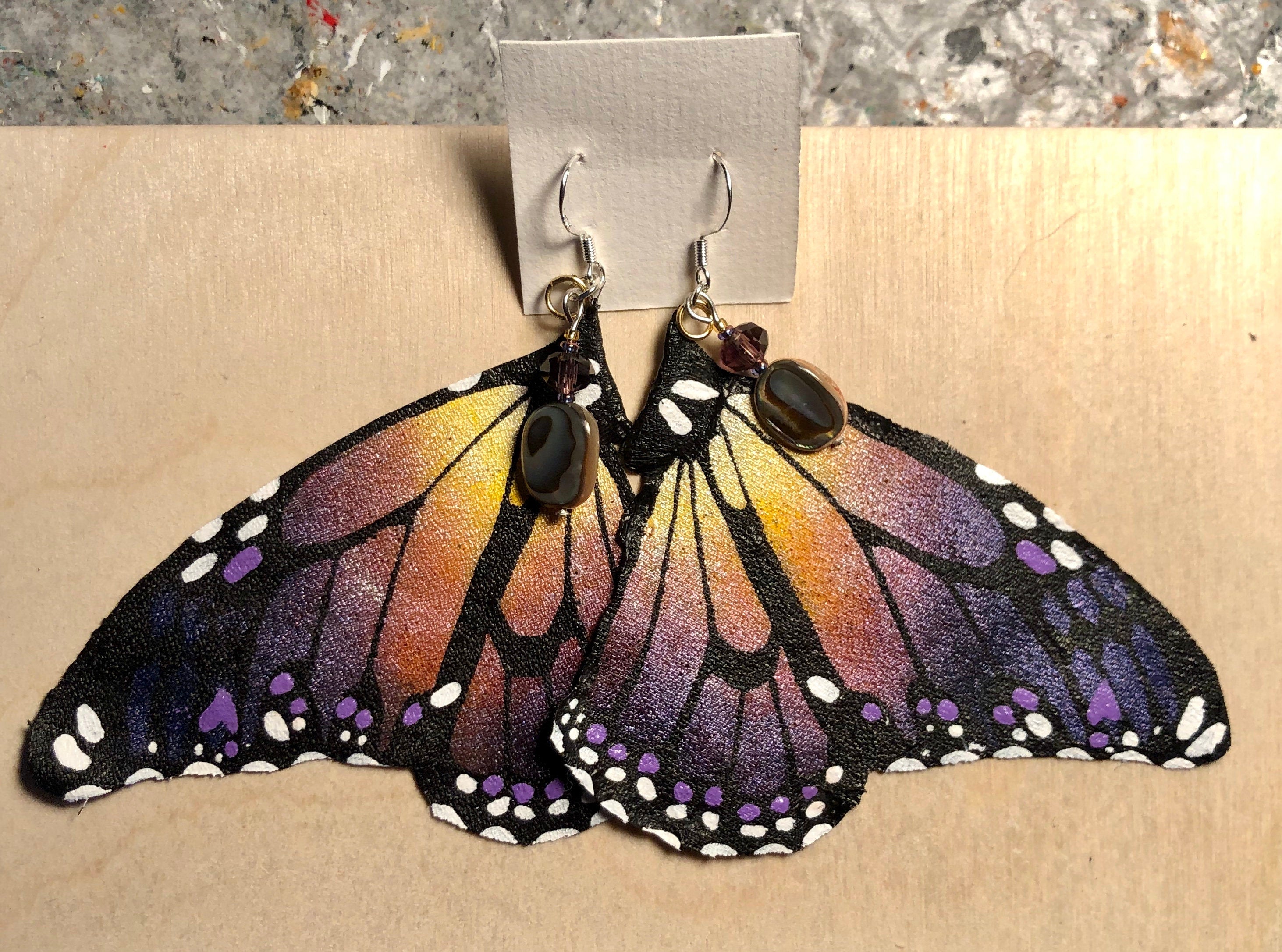 Hand Painted & Crafted Monarch Butterfly Earrings - "the Adelina the Archangel"
