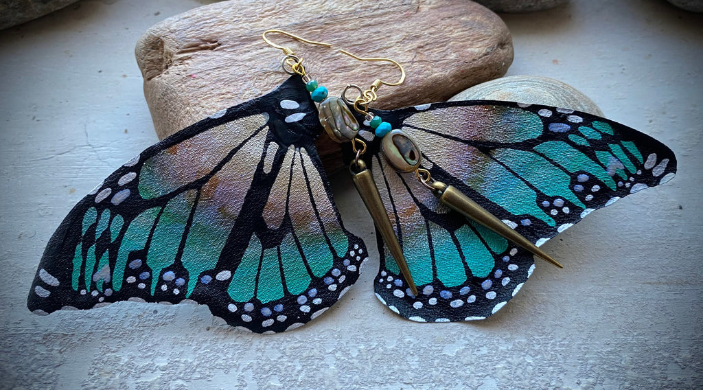 Hand Painted & Crafted Butterfly Earrings - "the Beach Wing"