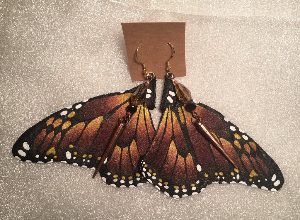 Hand Painted & Crafted Monarch Butterfly Earrings - "the Rae Wings"