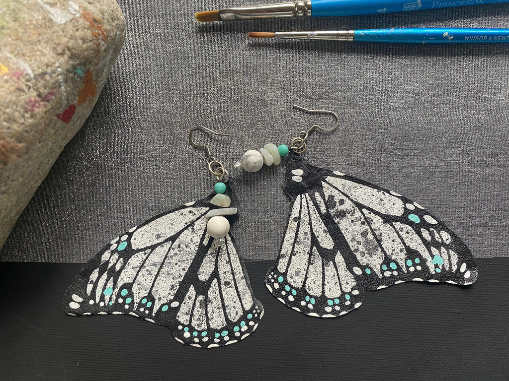 Hand Painted & Crafted Monarch Butterfly Earrings - "The Pollock Wing"
