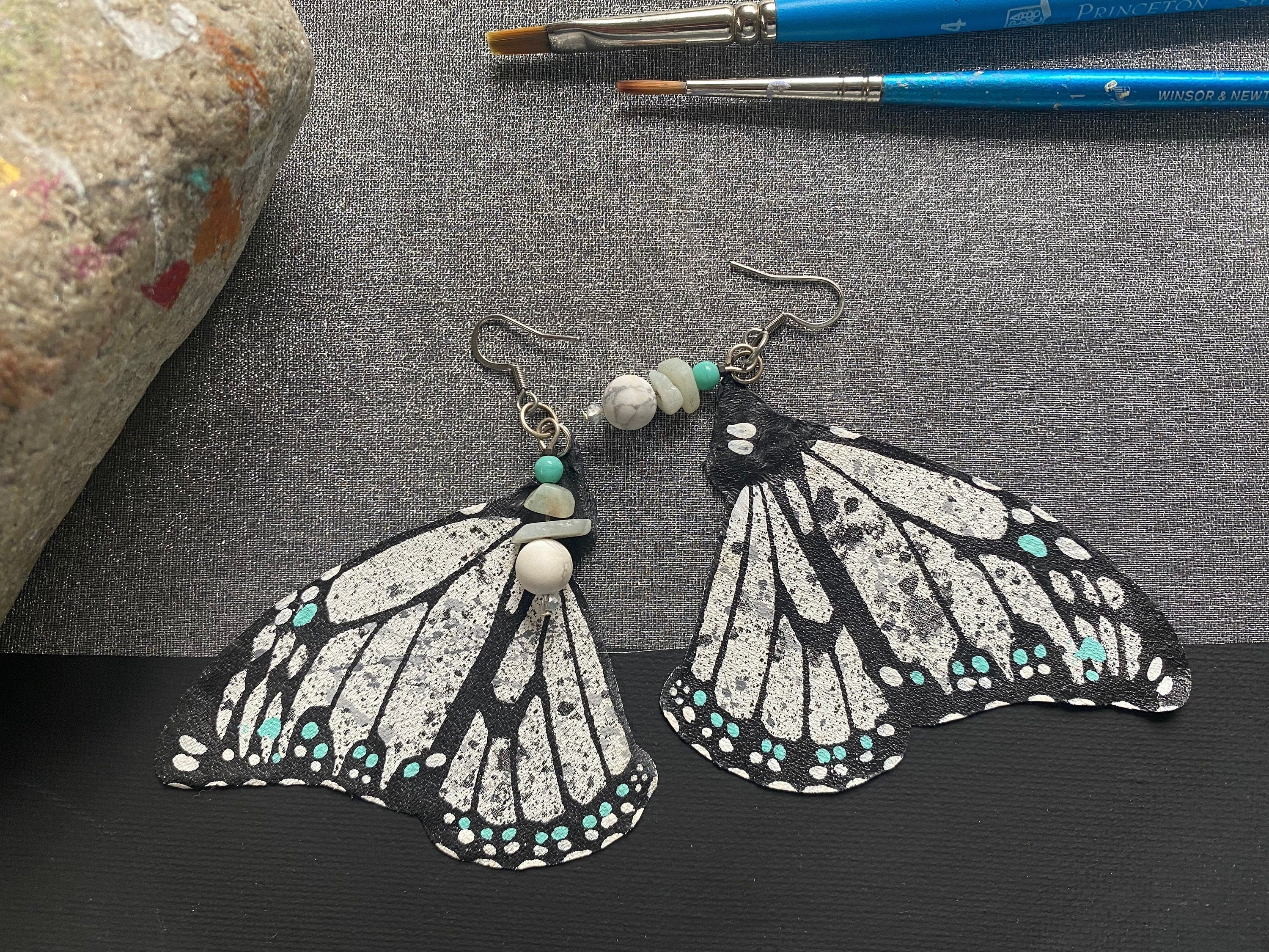 Hand Painted & Crafted Monarch Butterfly Earrings - "The Pollock Wing"