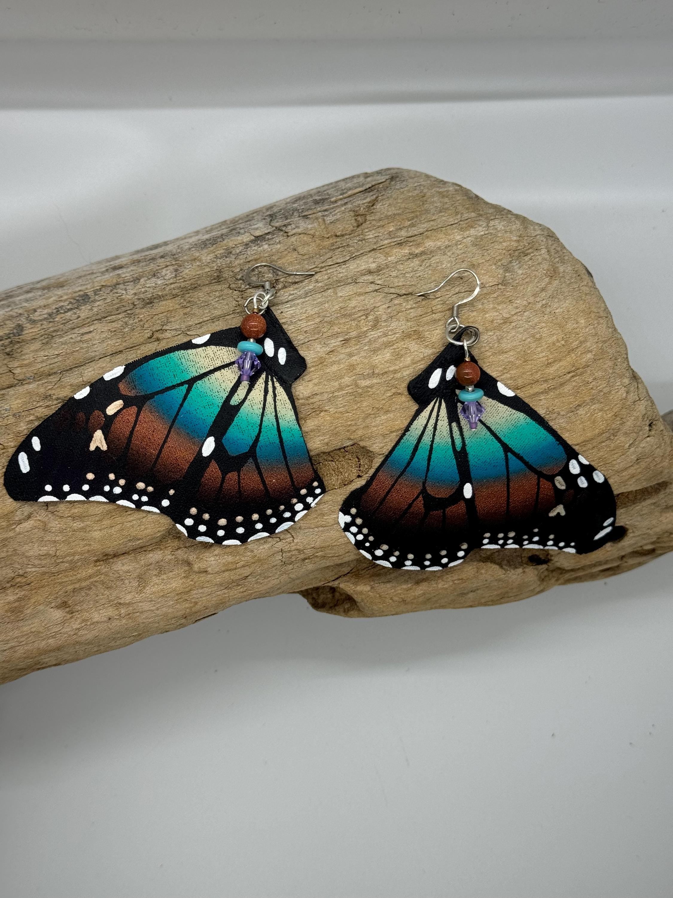 Hand Painted & Crafted Monarch Butterfly Earrings - "the Krystal wing"