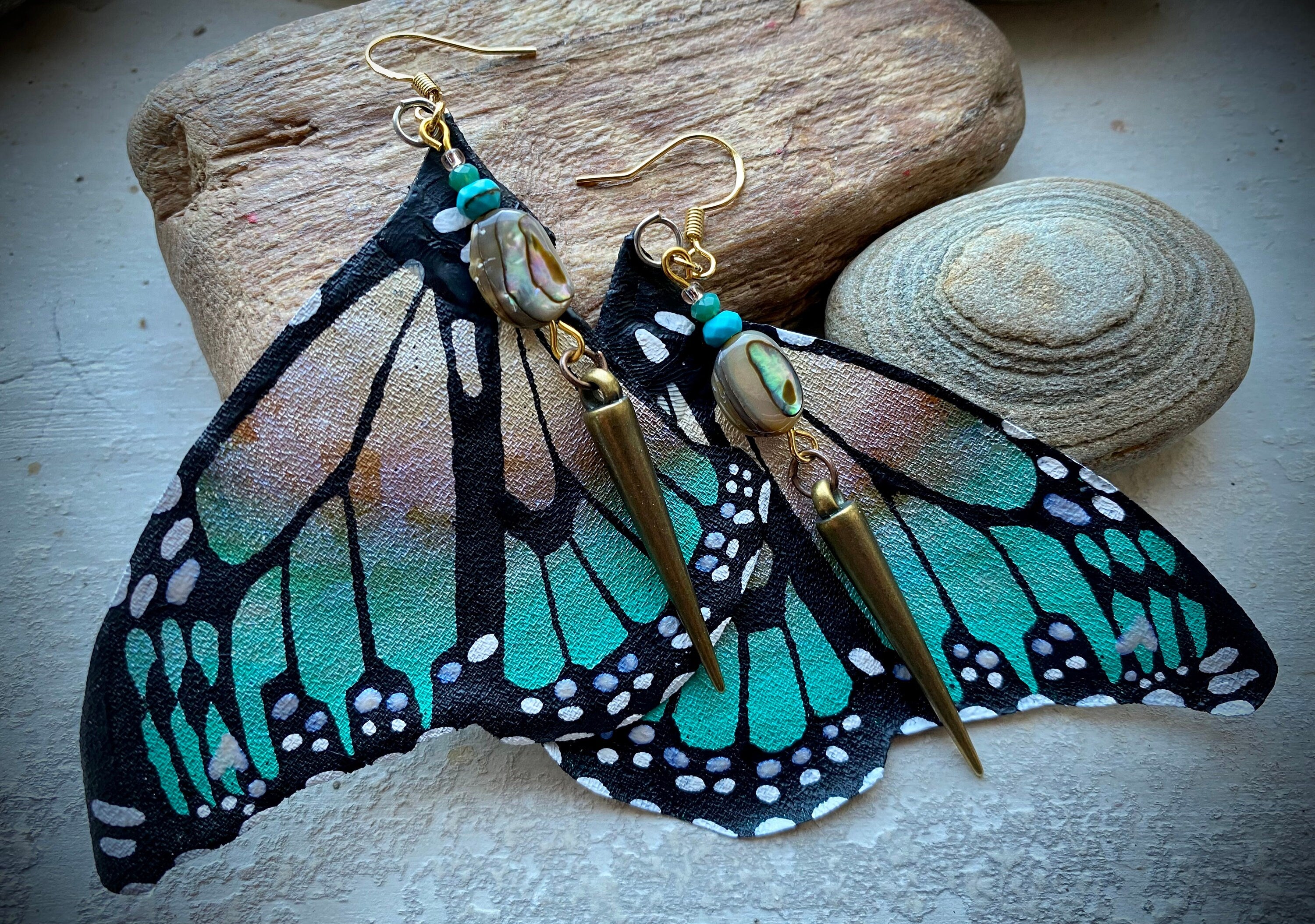 Hand Painted & Crafted Butterfly Earrings - "the Beach Wing"