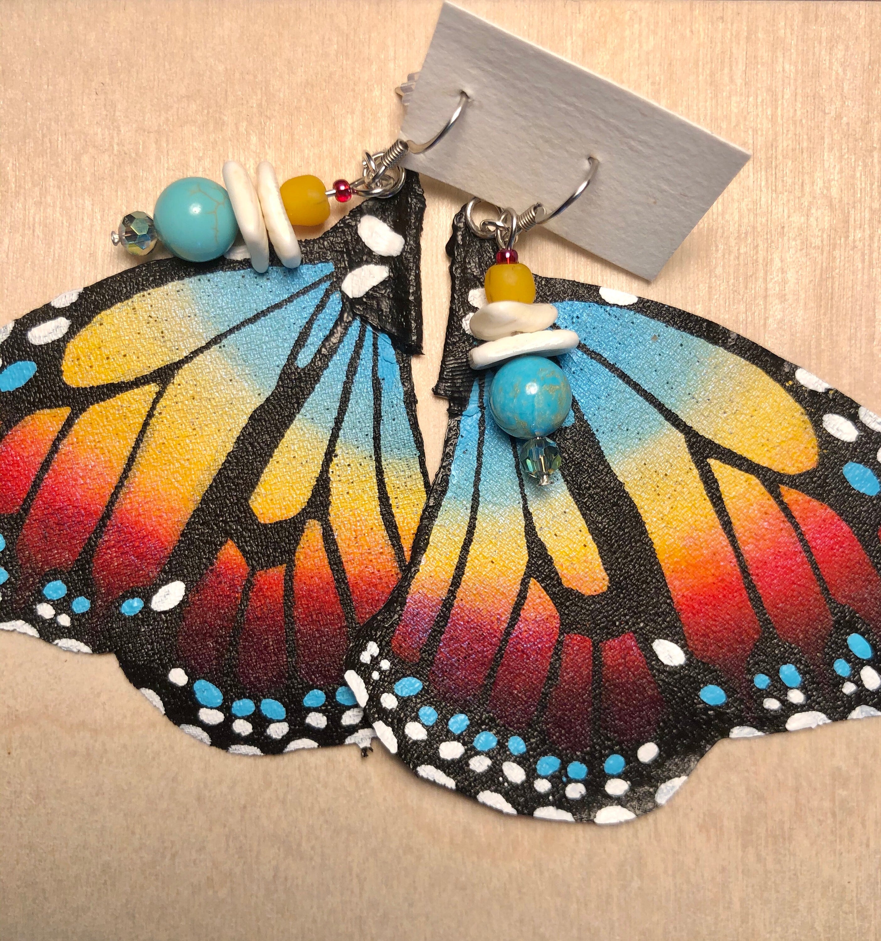 Hand Painted & Crafted Monarch Butterfly Earrings - "The Flower wing"