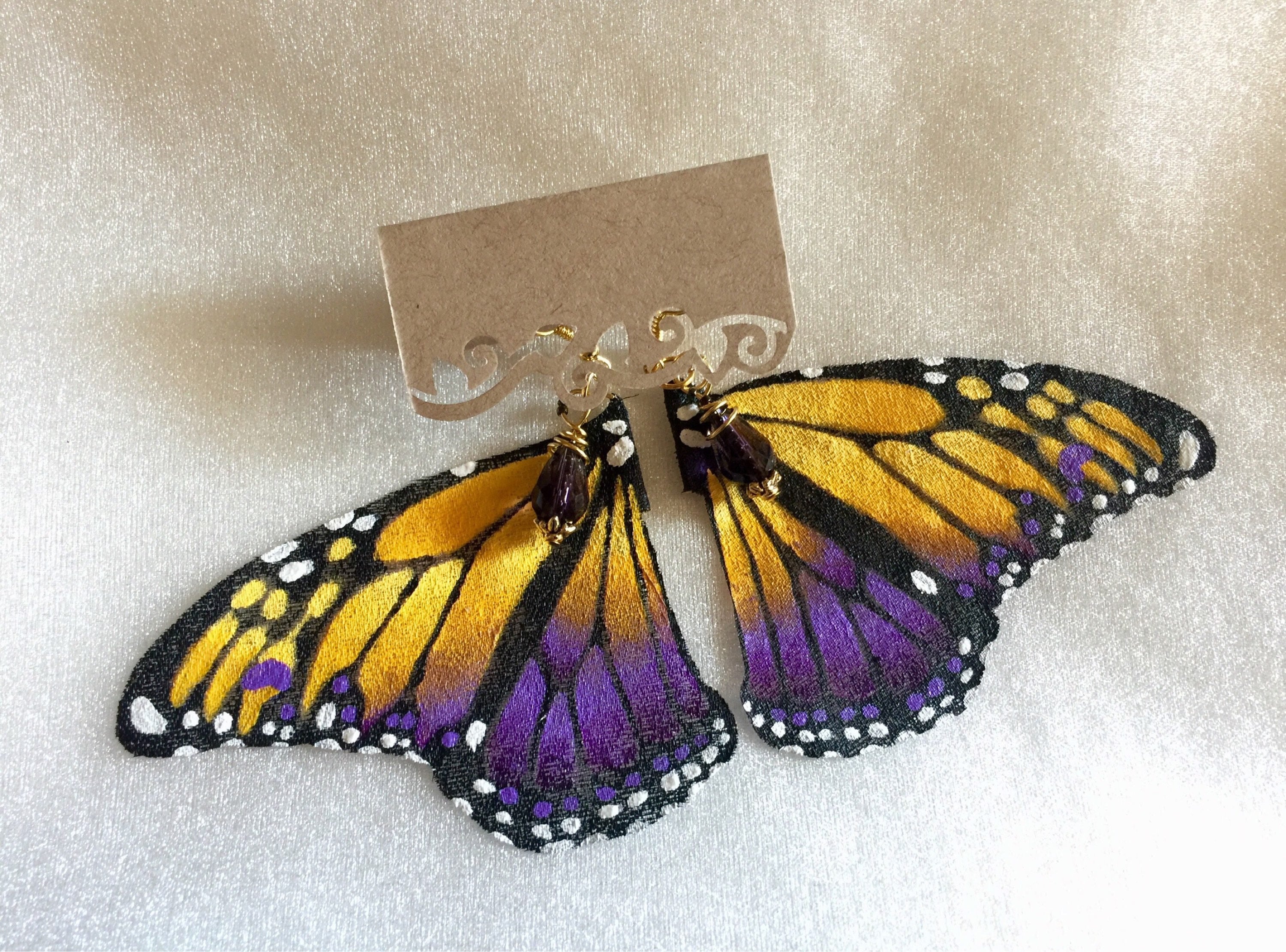 Hand Painted & Crafted Monarch Butterfly Earrings - "the Kym Wing"