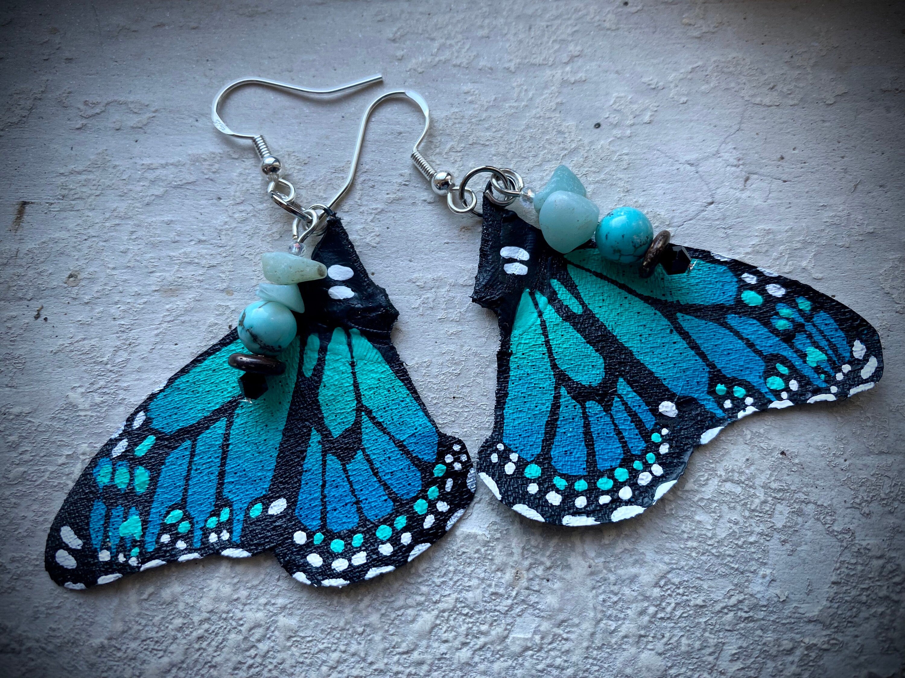 Hand Painted & Crafted Monarch Butterfly Earrings - "the Mini Turquoise wing"