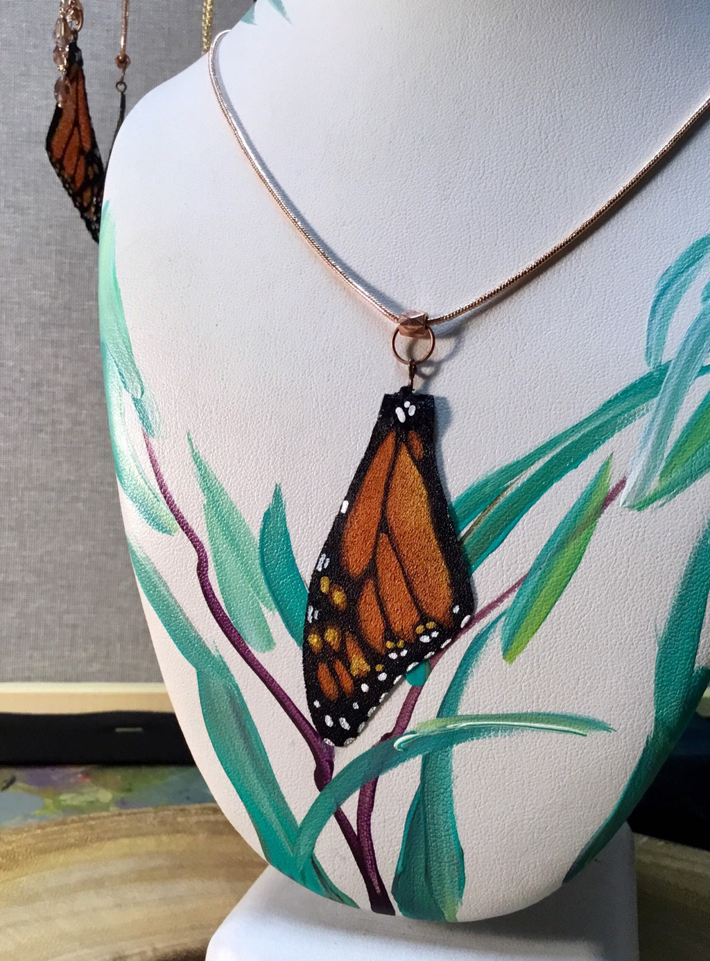 Hand Painted & Crafted Butterfly Necklace - "Monarch Pretty in Pink"