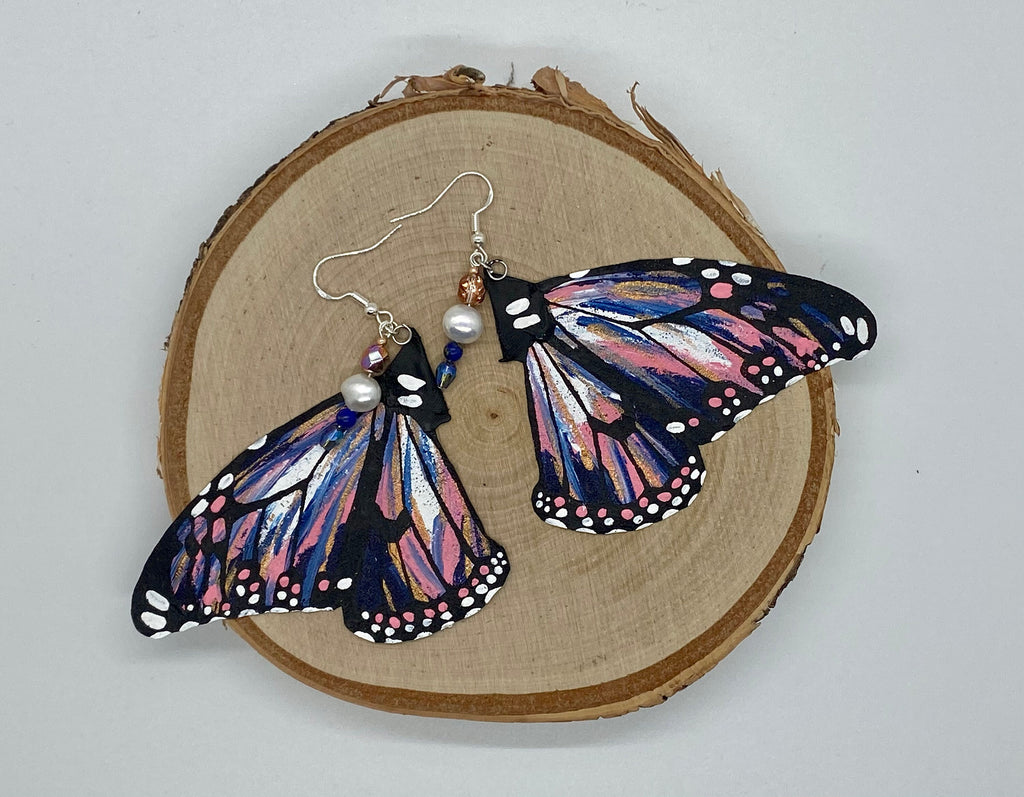 Hand Painted & Crafted Monarch Butterfly Earrings - "the Painted Ladies"