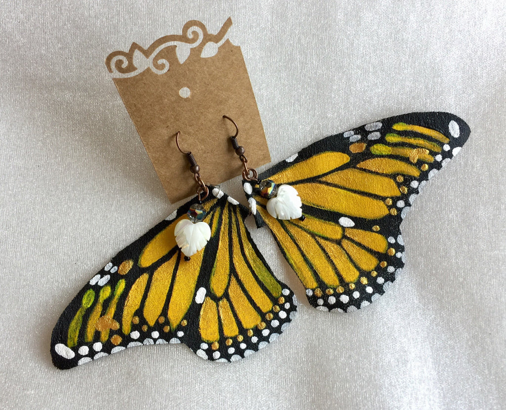 Hand Painted & Crafted Monarch Butterfly Earrings - "the Sun Shine"