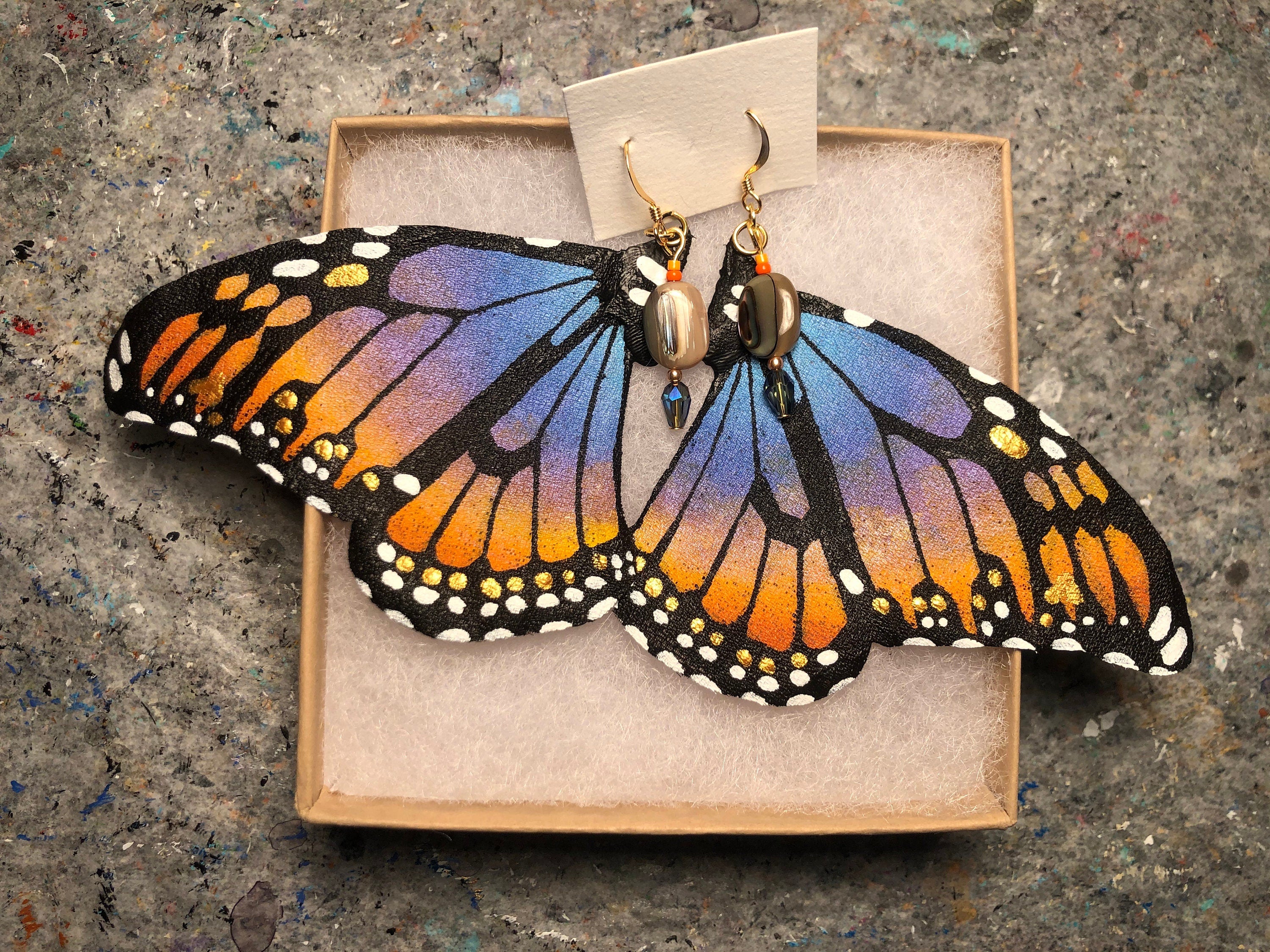Hand Painted & Crafted Monarch Butterfly Earrings - "the Lani Love wings"
