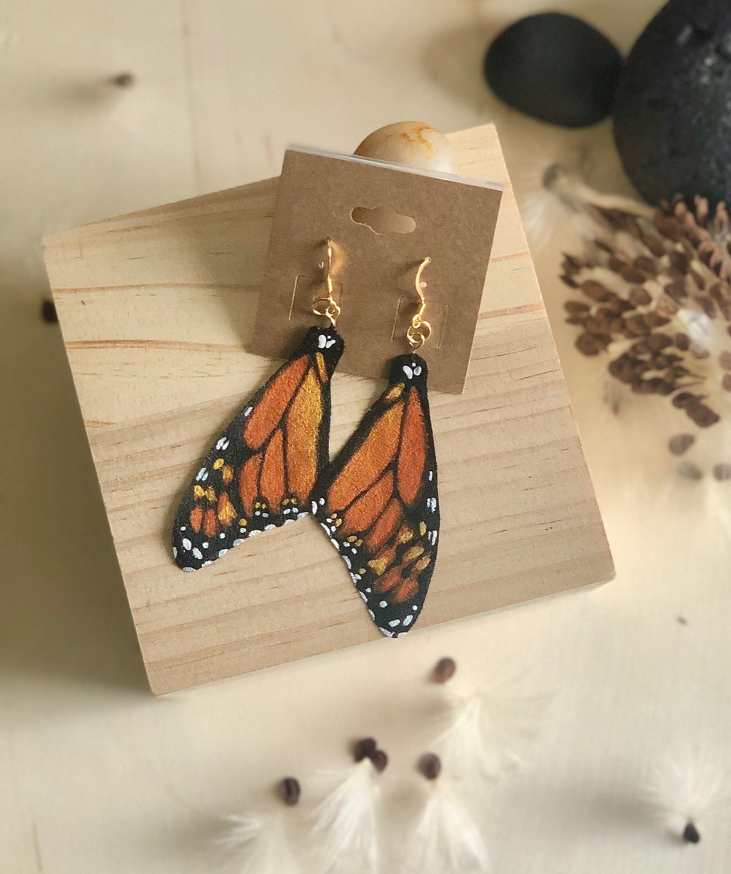 Hand Painted and Crafted Butterfly Earrings - Classic & Sophisticated top Monarch Wing