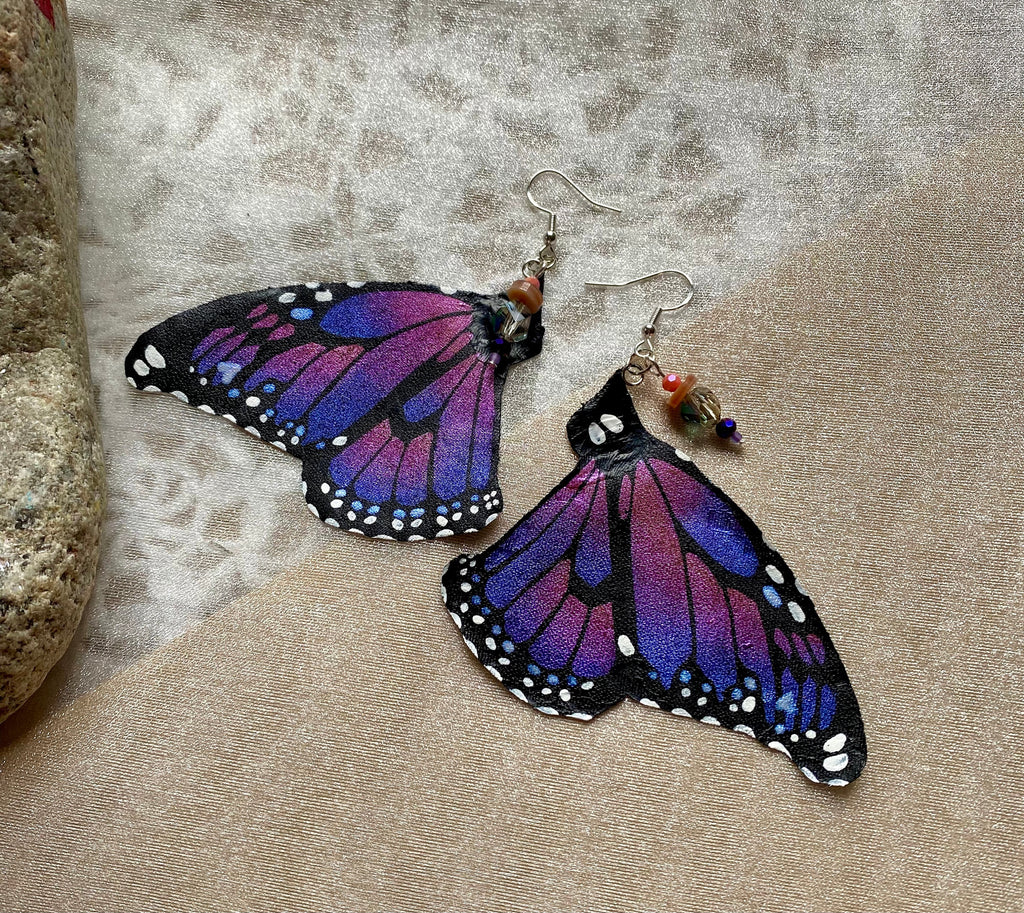 Hand Painted & Crafted Monarch Butterfly Earrings - "the Rellie wing"