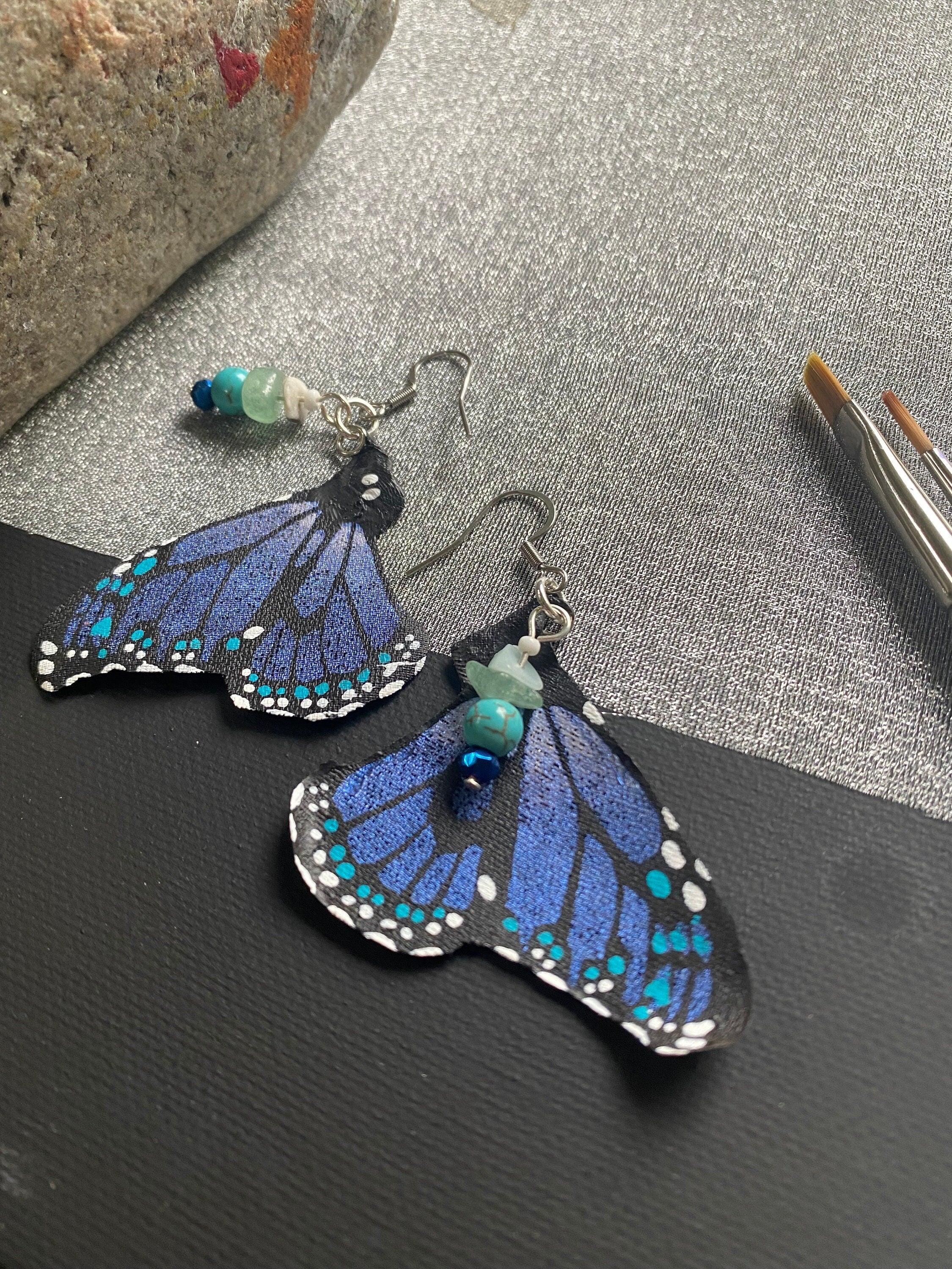 Hand Painted & Crafted Monarch Butterfly Earrings - "the Mini Midnight Blue"