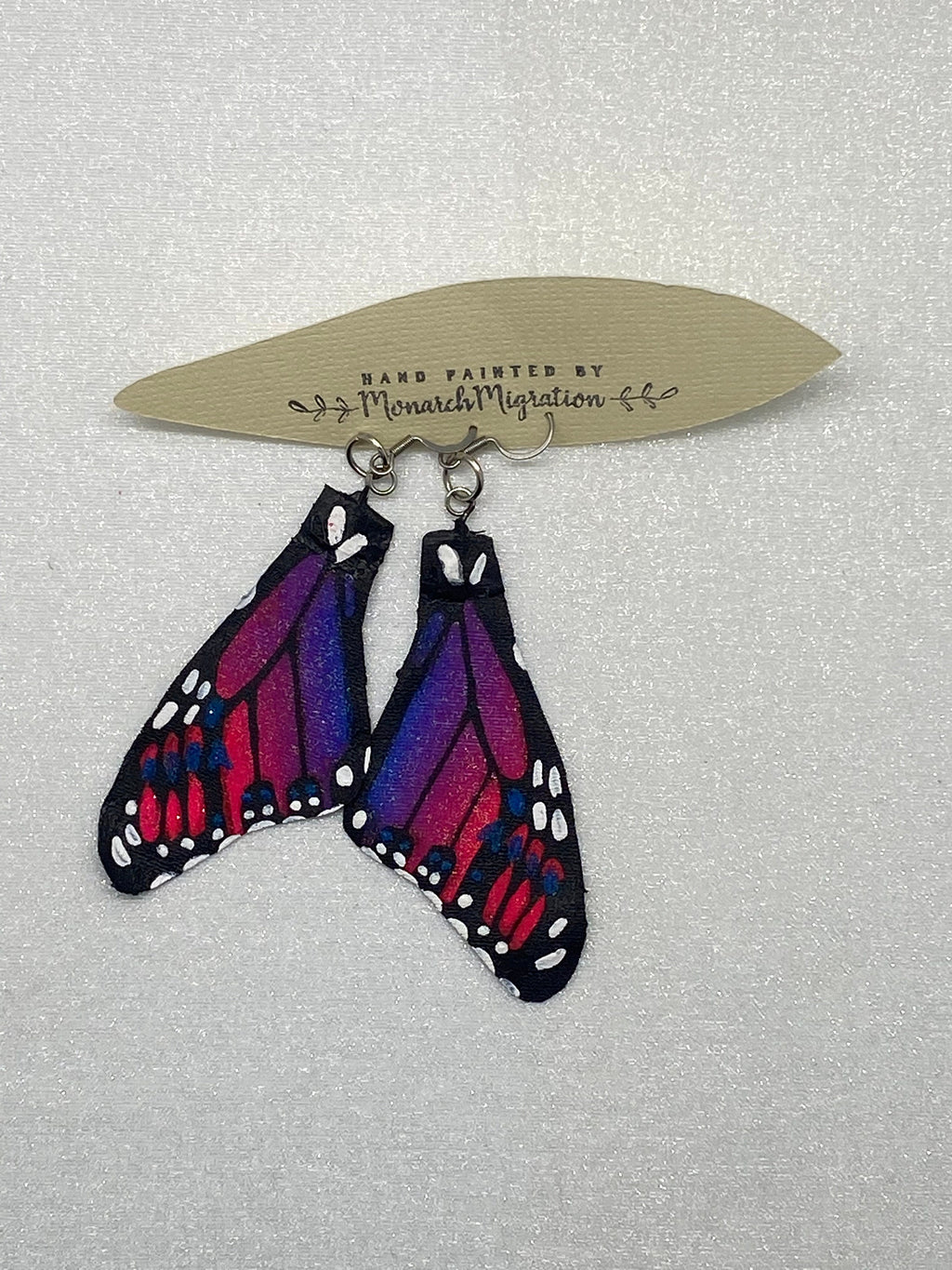 Hand Painted and Crafted Monarch Butterfly Earrings - "Classic & Sophisticated, Black light/Neon wing"