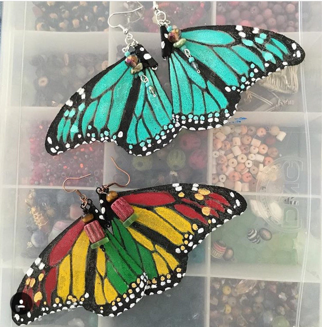 Hand Painted & Crafted Monarch Butterfly Earrings - "the Reggae Wing"