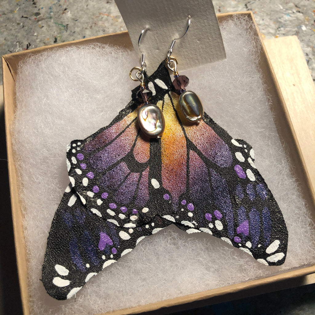 Hand Painted & Crafted Monarch Butterfly Earrings - "the Adelina the Archangel"