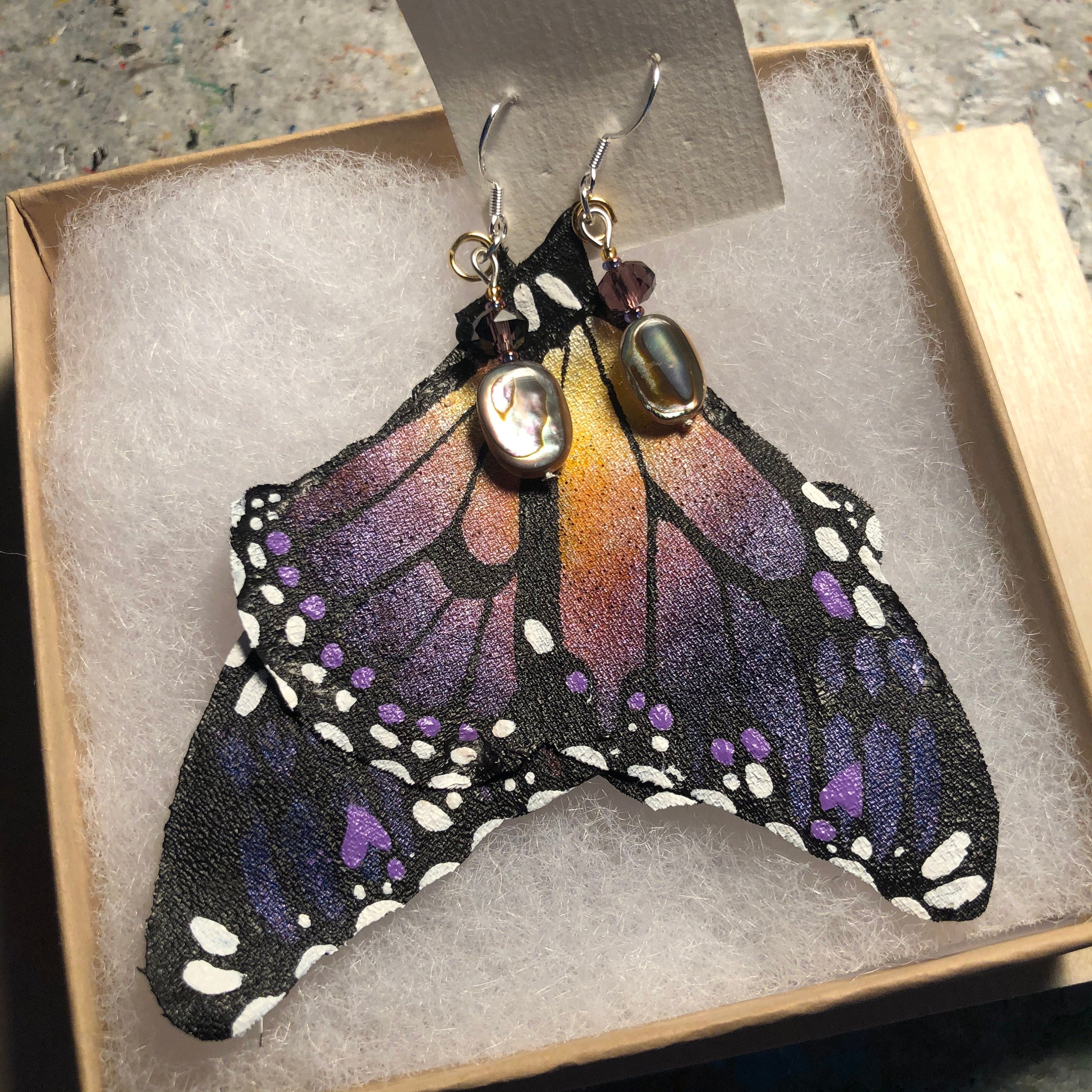 Hand Painted & Crafted Monarch Butterfly Earrings - "the Adelina the Archangel"
